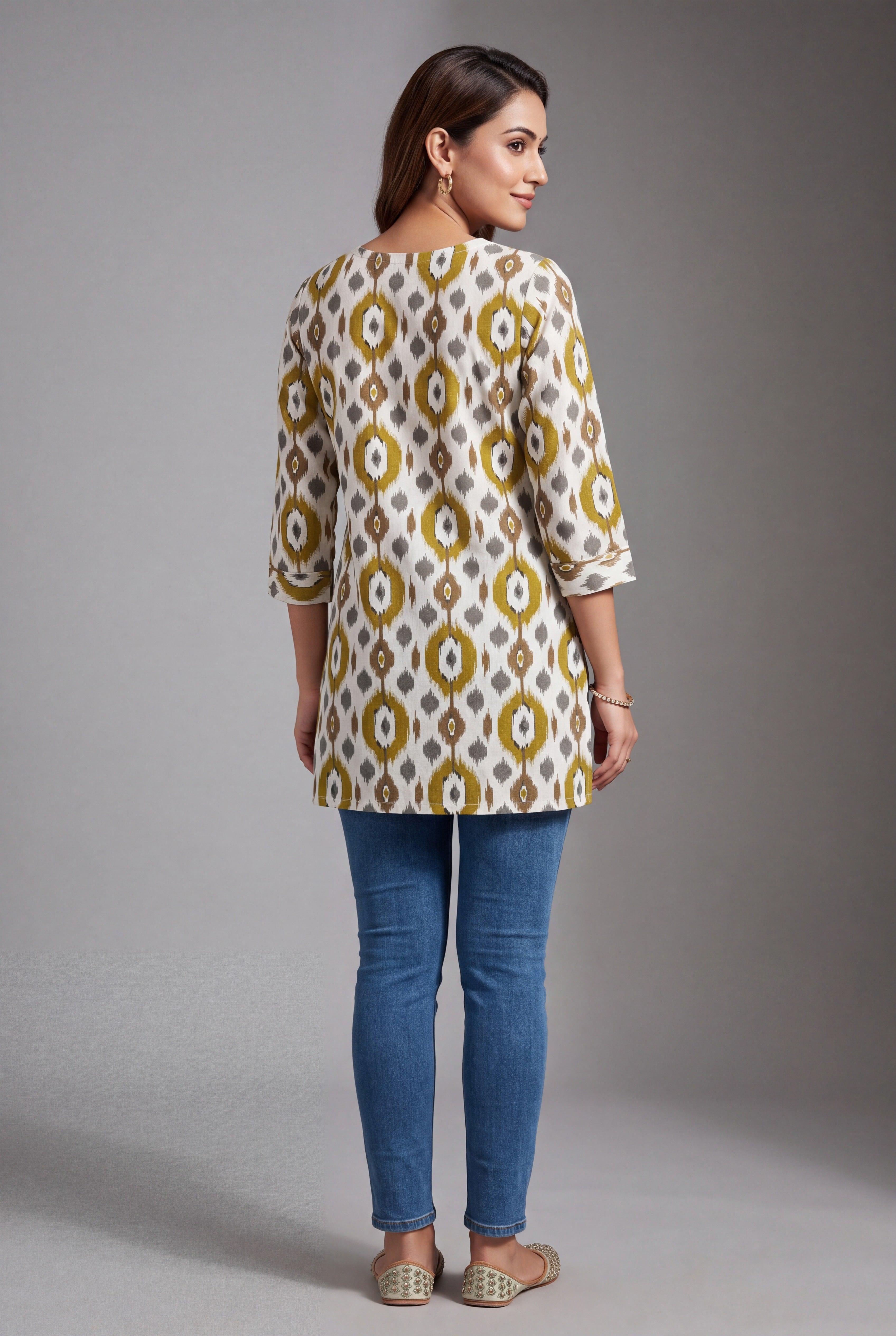 Cream and Haldi Khadi Cotton Pravāla Kurti