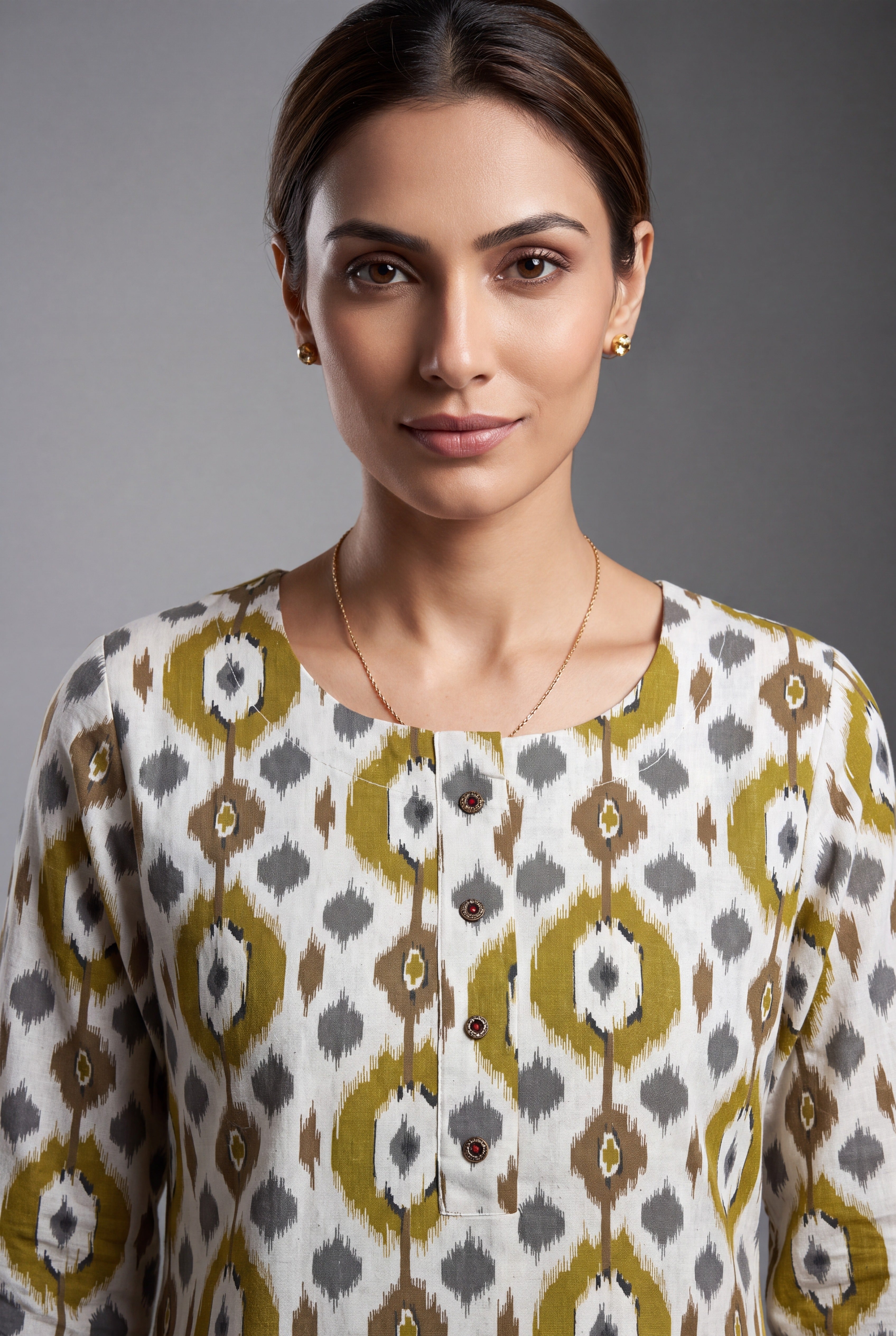 Cream and Haldi Khadi Cotton Pravāla Kurti