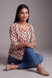 Cream and Kesar Khadi Cotton Pravāla Kurti