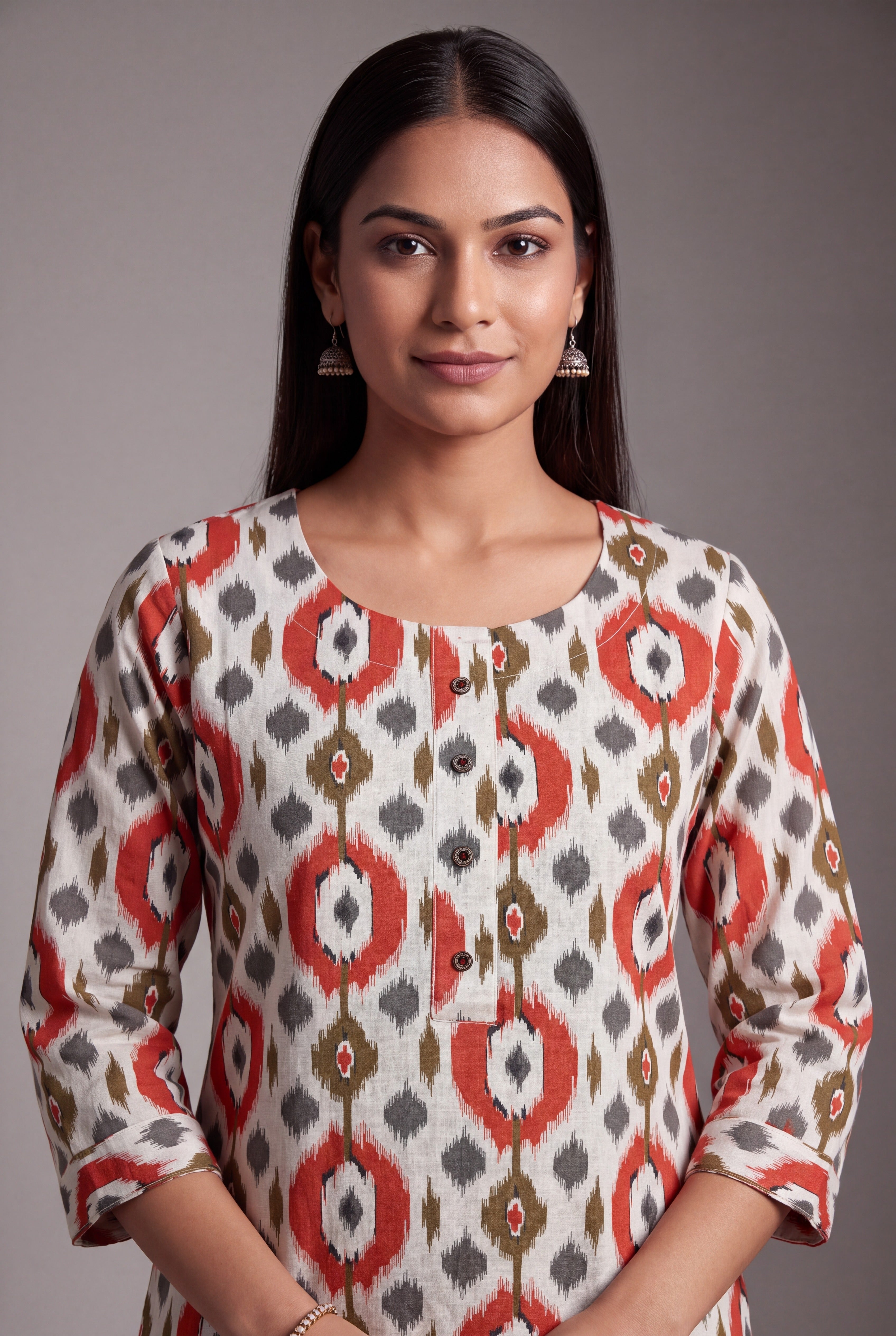 Cream and Kesar Khadi Cotton Pravāla Kurti