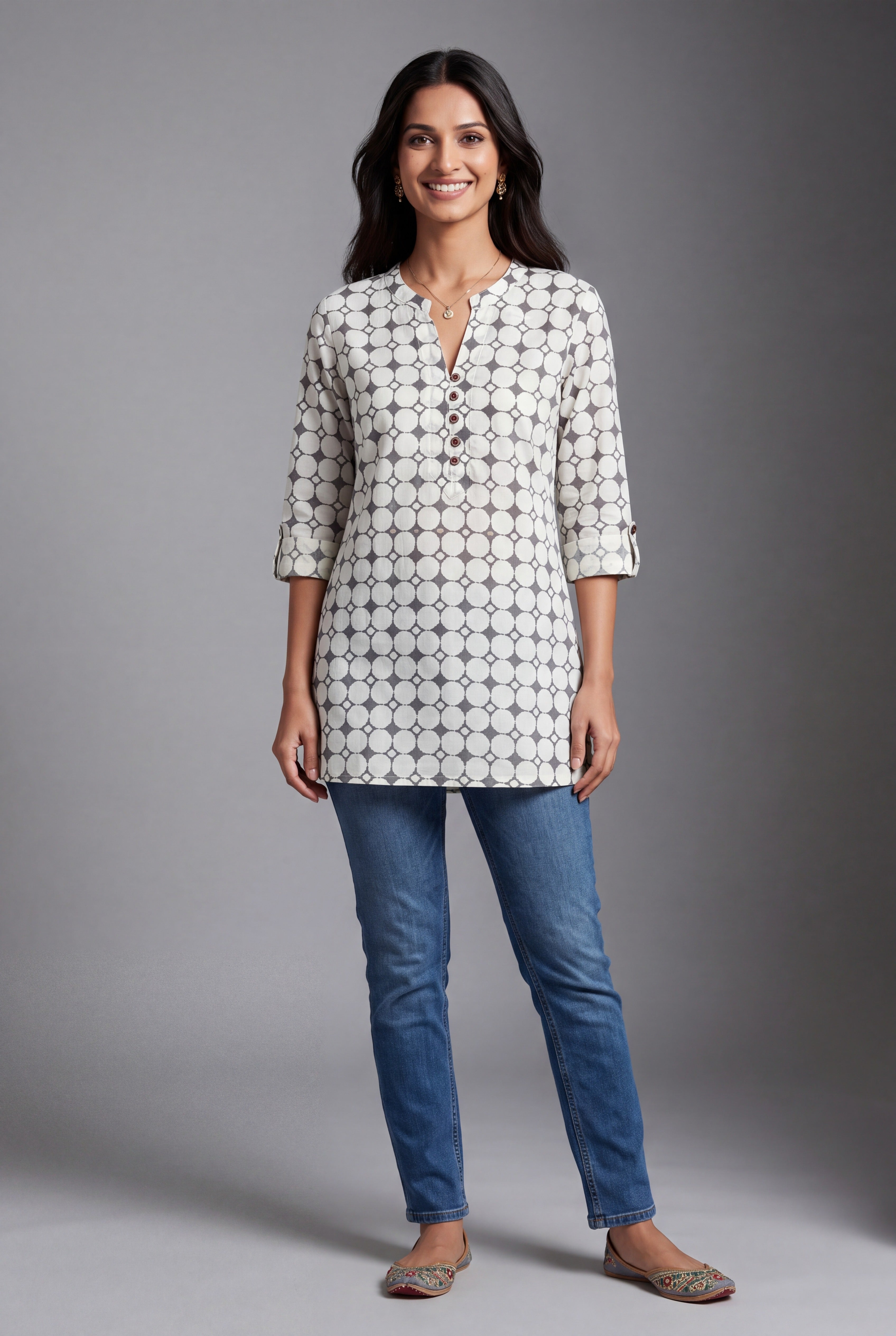 Cream and Stone Pure Cotton Graha Kurti