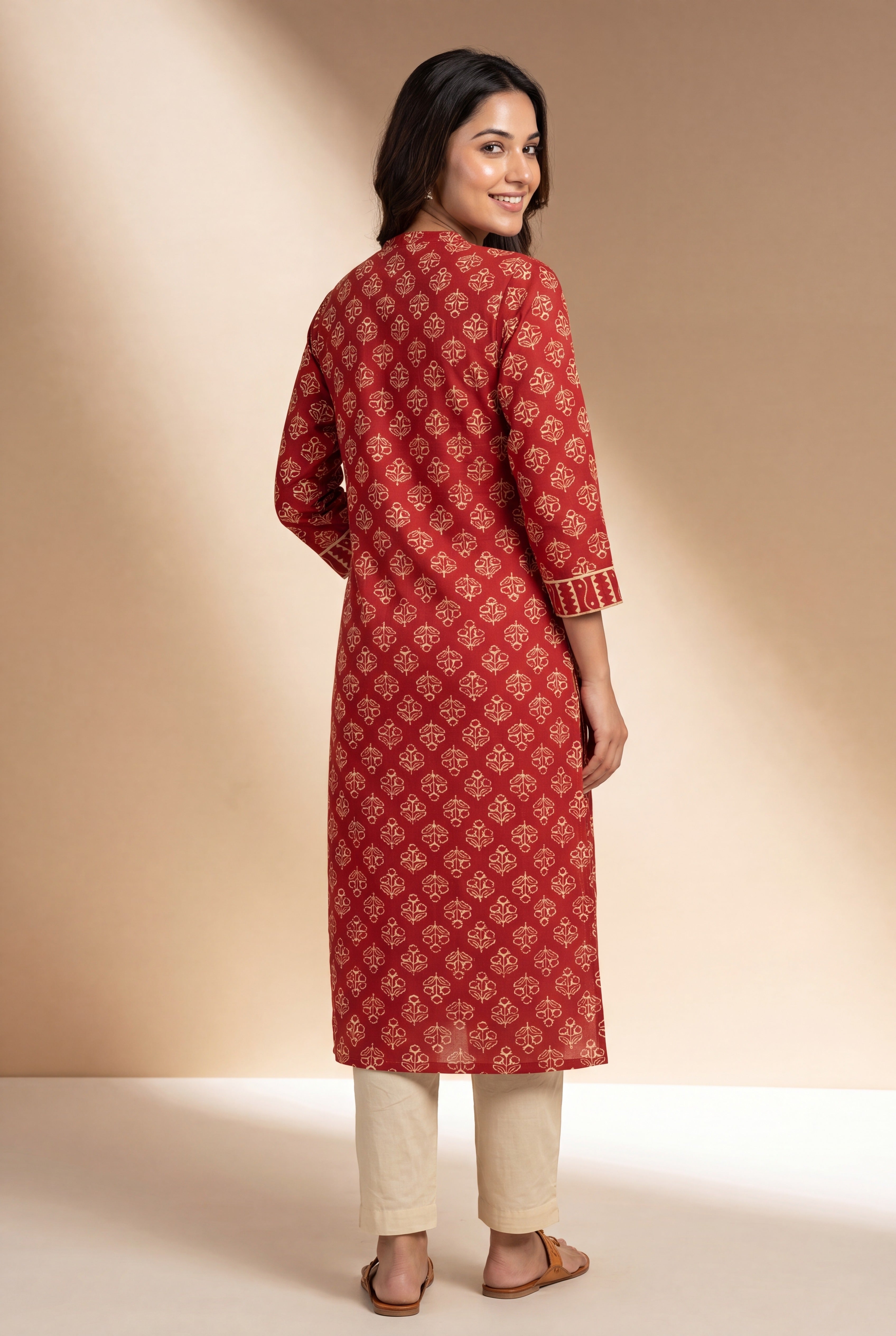 Crimson Gulab Kurti with Printed Floral Block Print