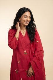 Crimson Gulnaar Cotton Suit Set