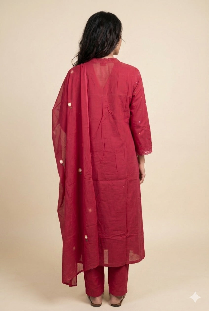 Crimson Gulnaar Cotton Suit Set