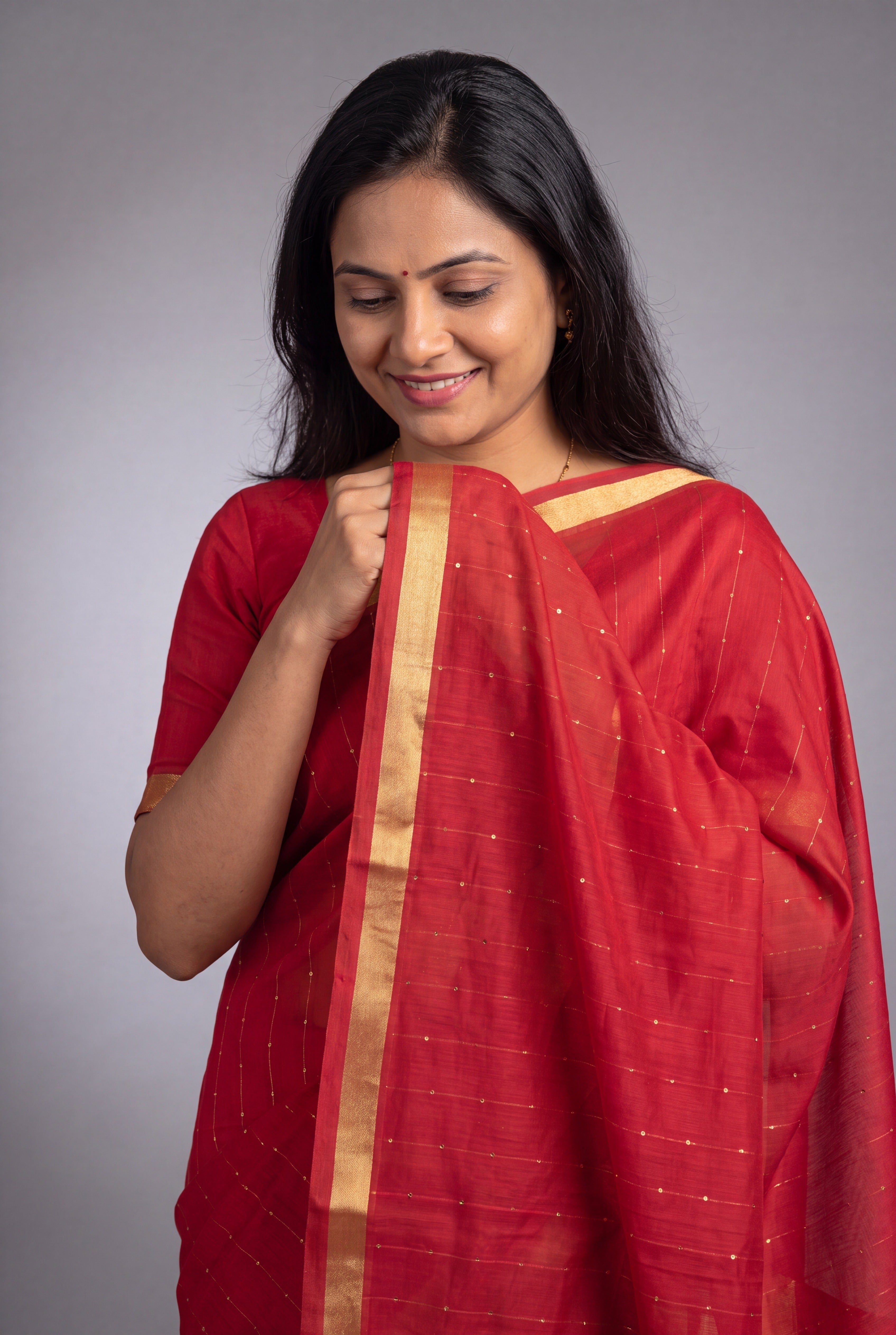 Crimson Red Jamdhani Cotton Paithani with Tarumayūra Pallu and Lakdipatta border