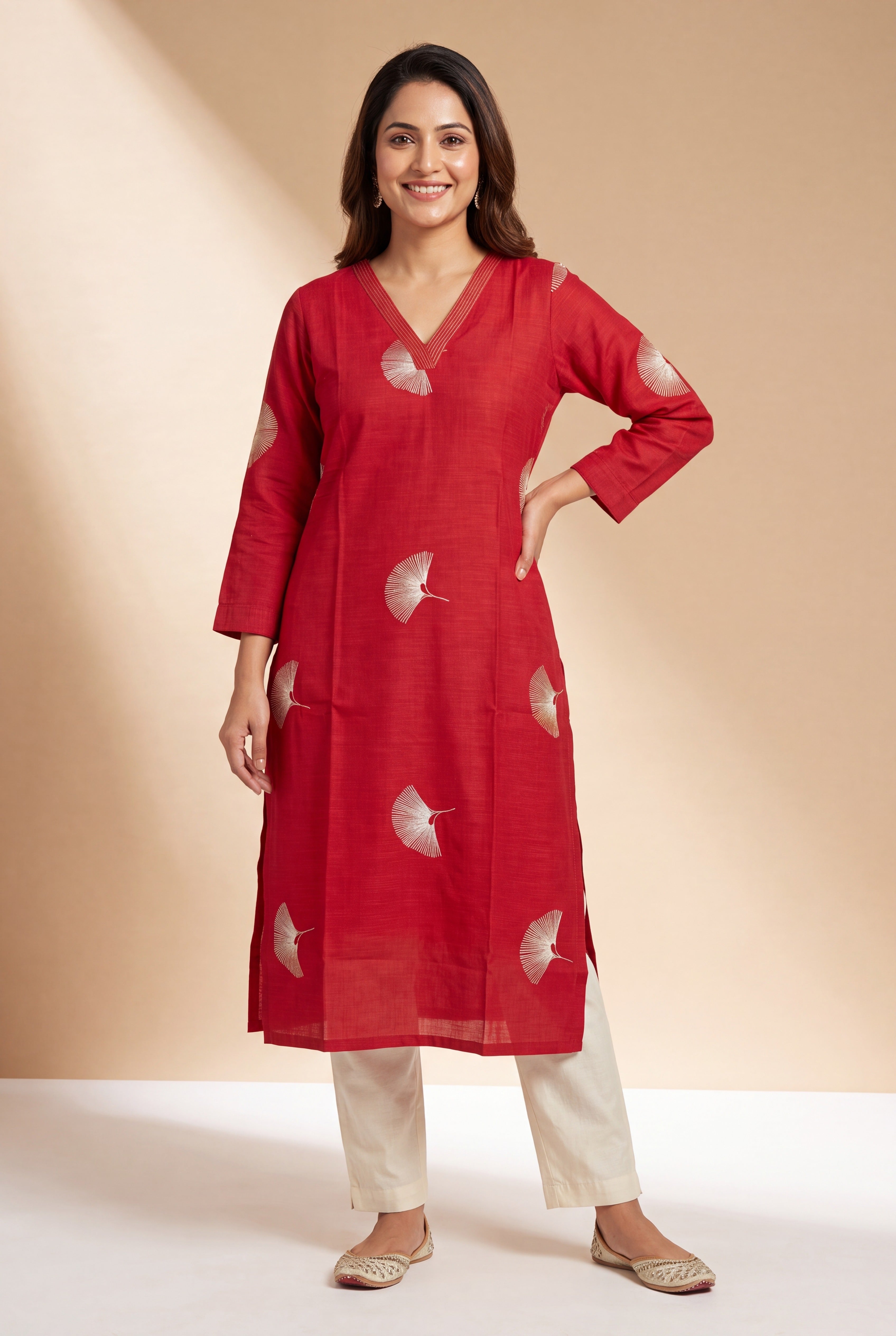 Crimson Red Kurti with Mor Barha Zari Print