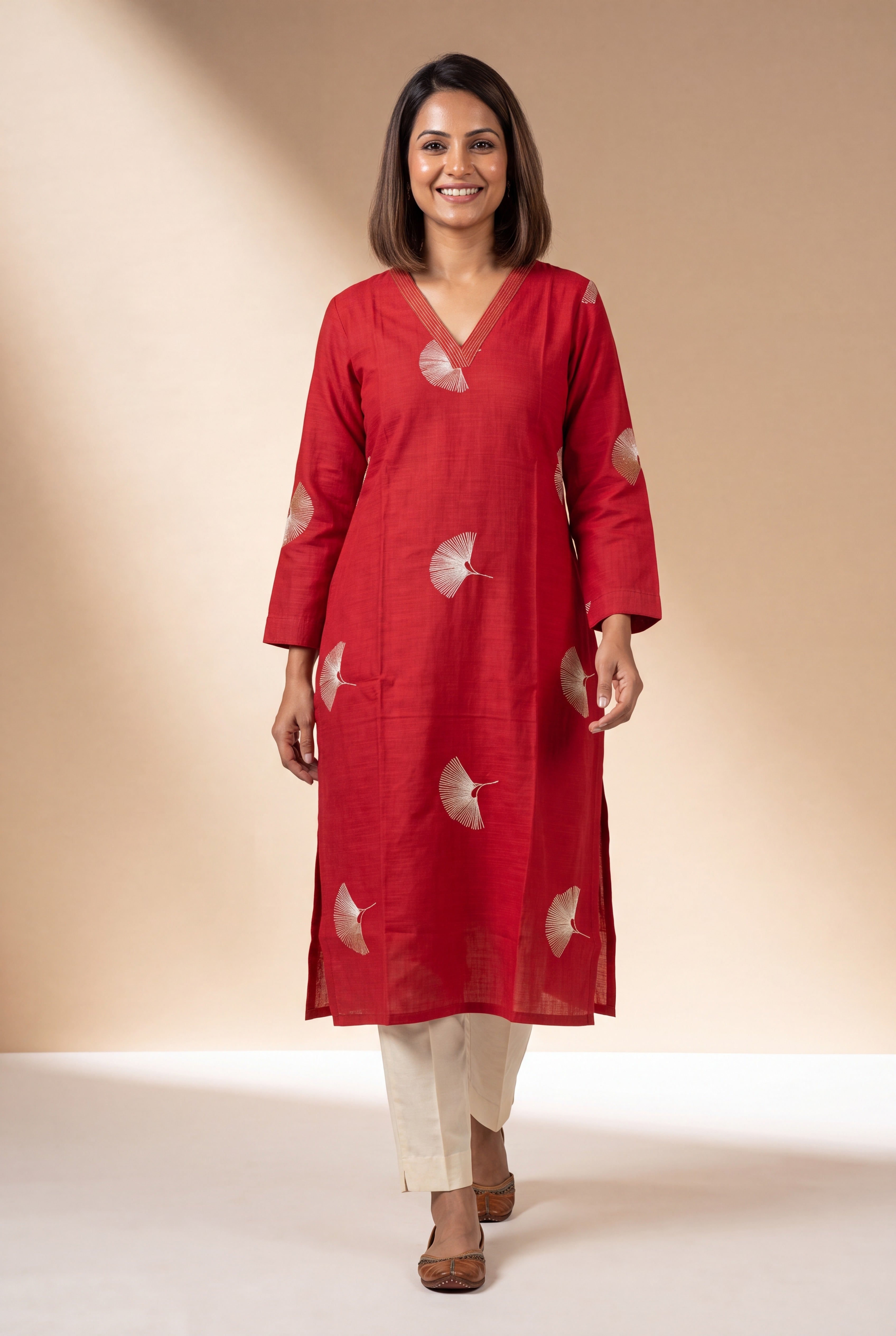 Crimson Red Kurti with Mor Barha Zari Print