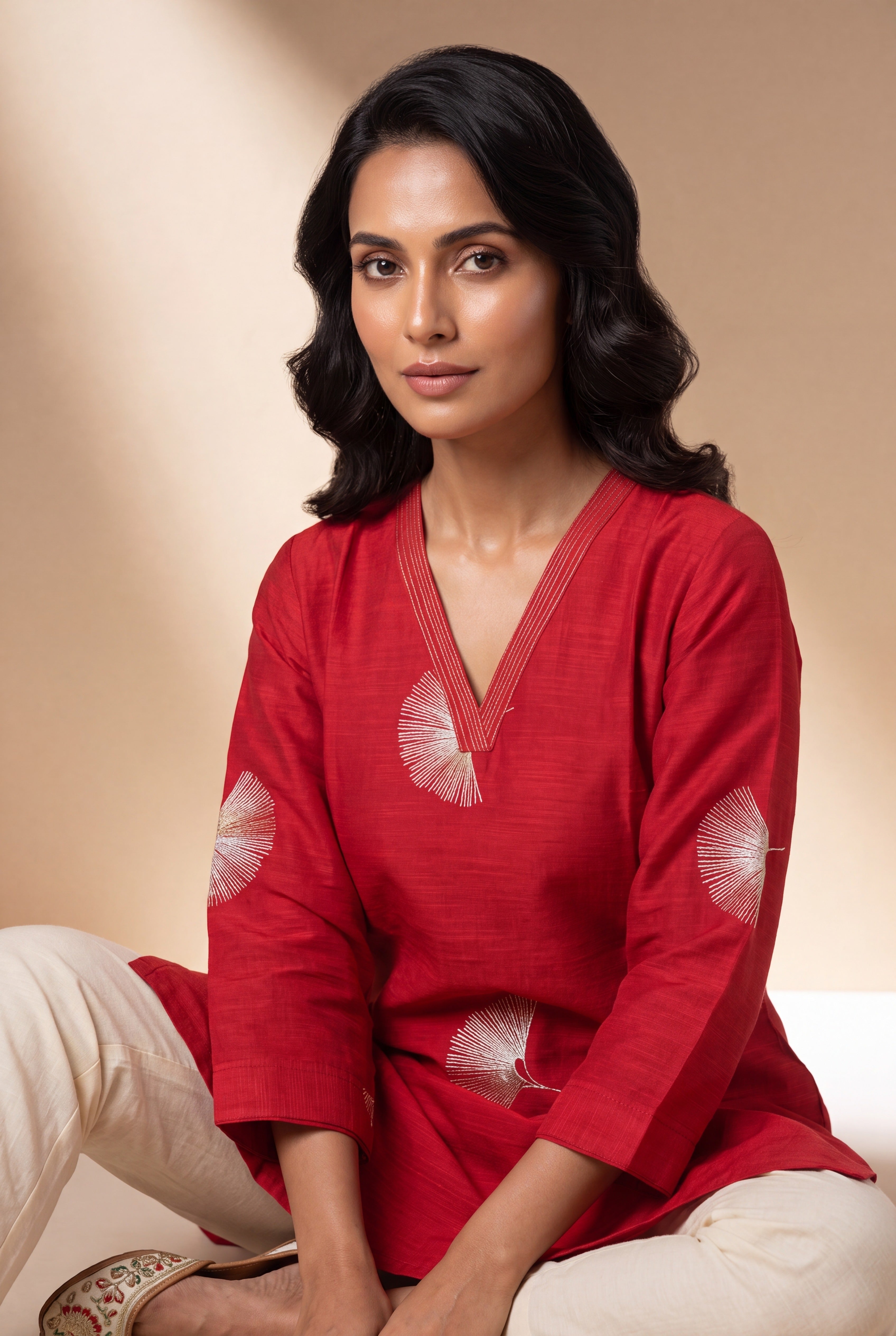 Crimson Red Kurti with Mor Barha Zari Print
