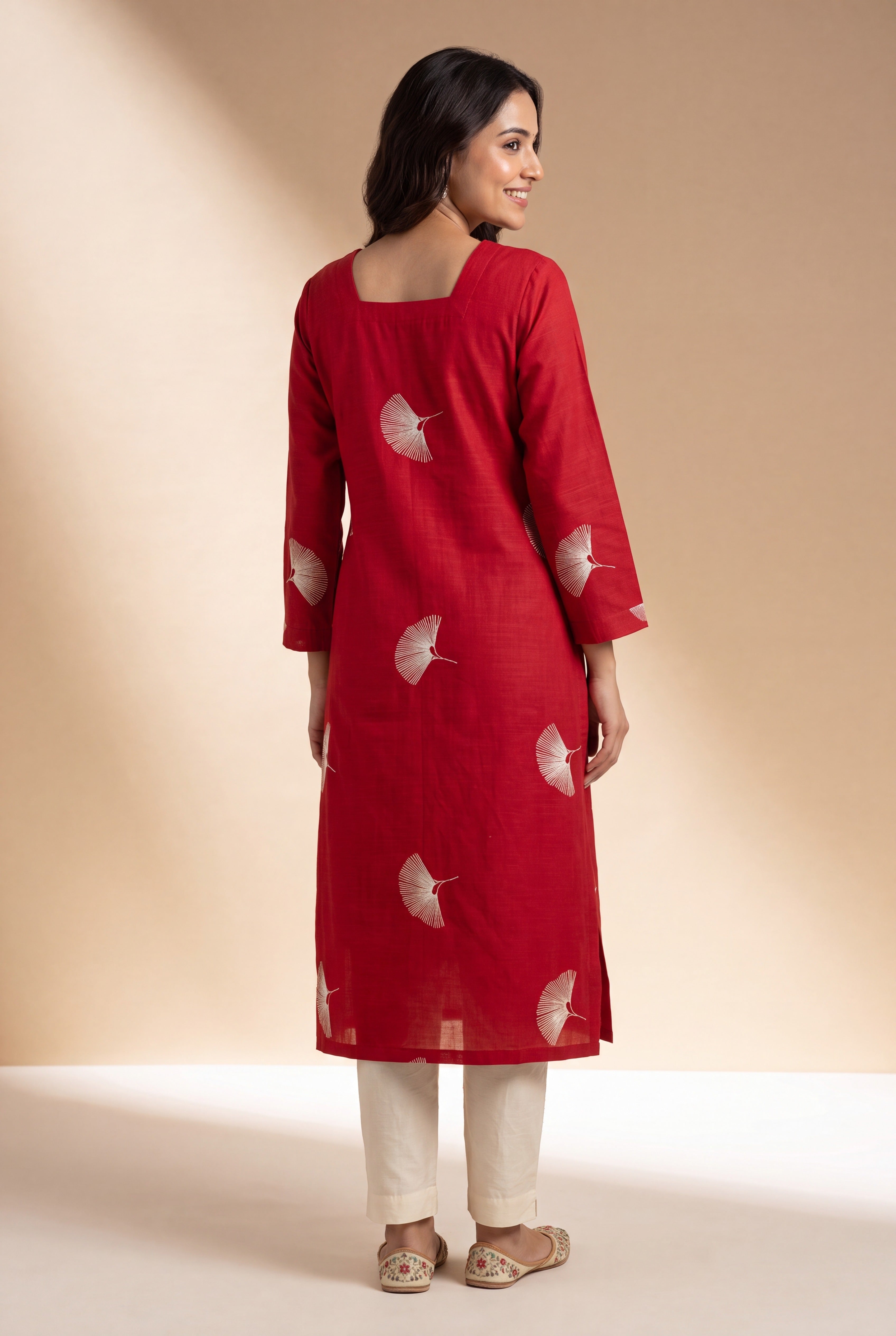Crimson Red Kurti with Mor Barha Zari Print