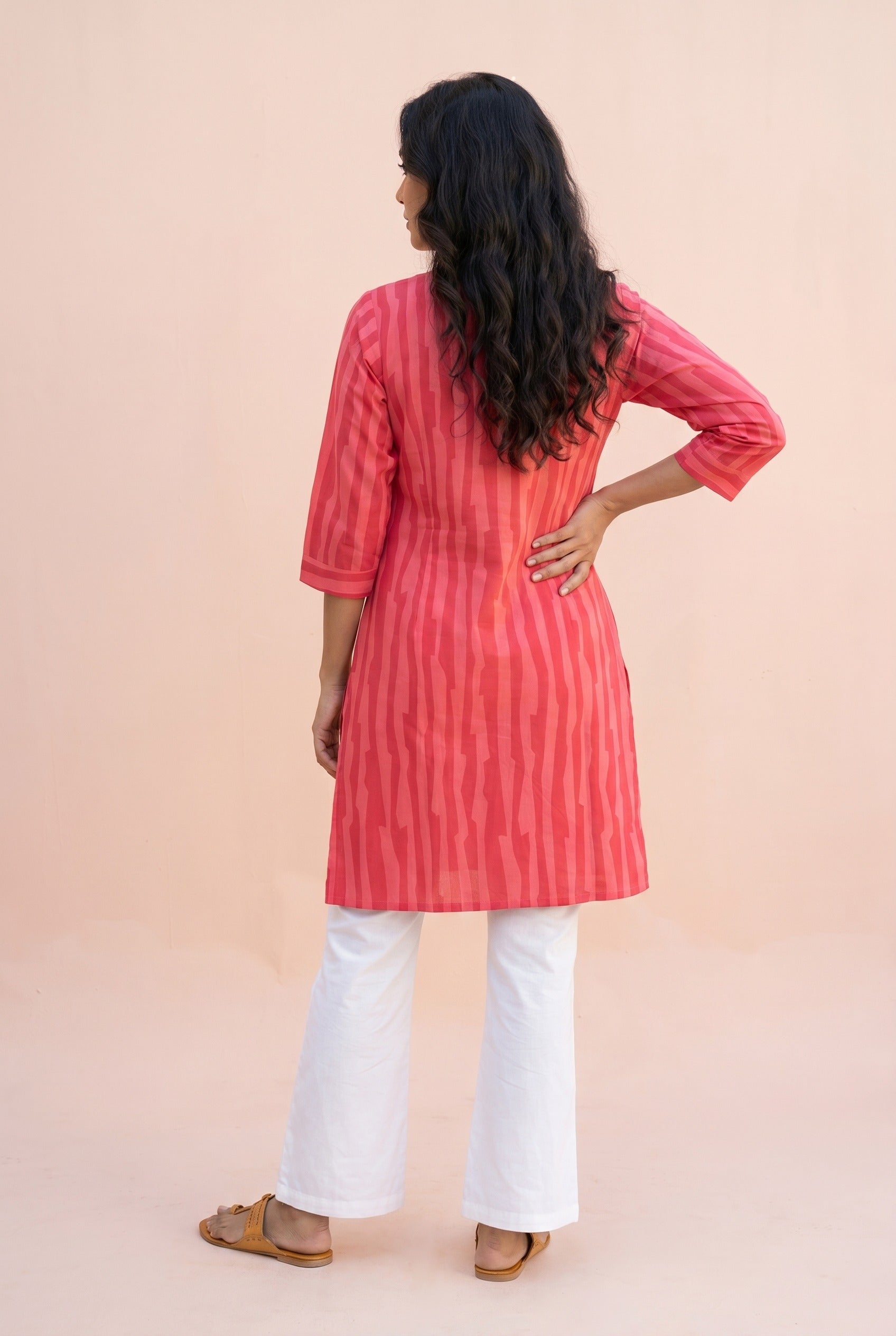 Crimson Red Striped Short Kurti