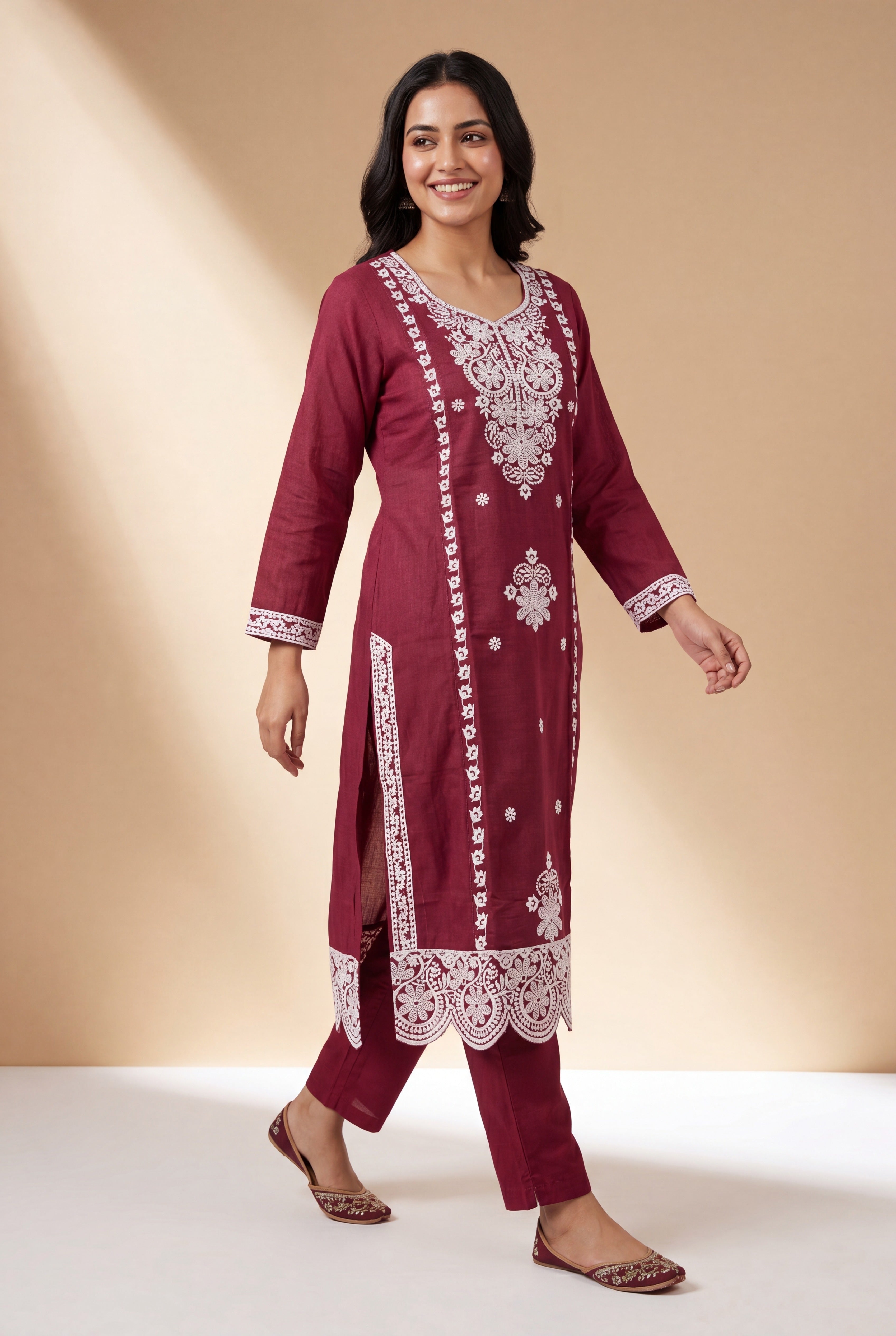 Crimson Red Sumana Kurti with Chikankari work