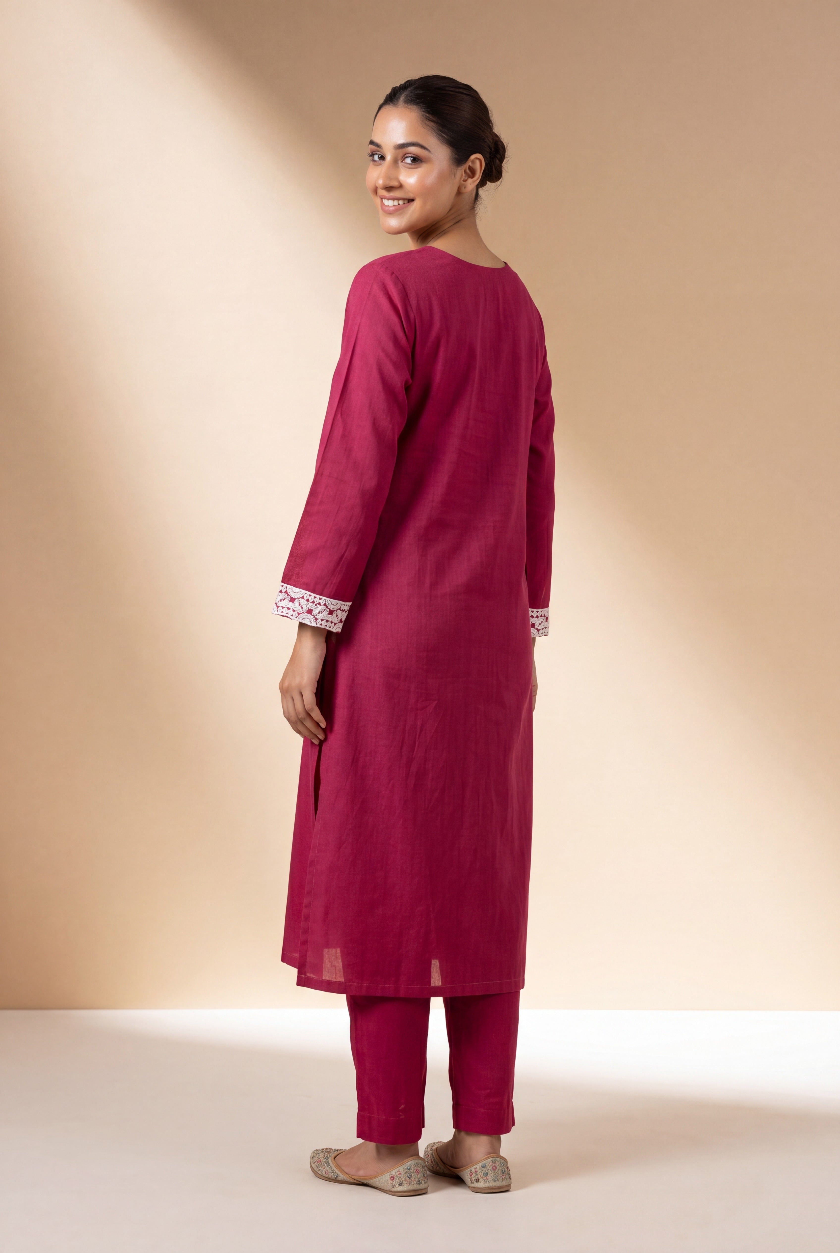 Crimson Red Sumana Kurti with Chikankari work