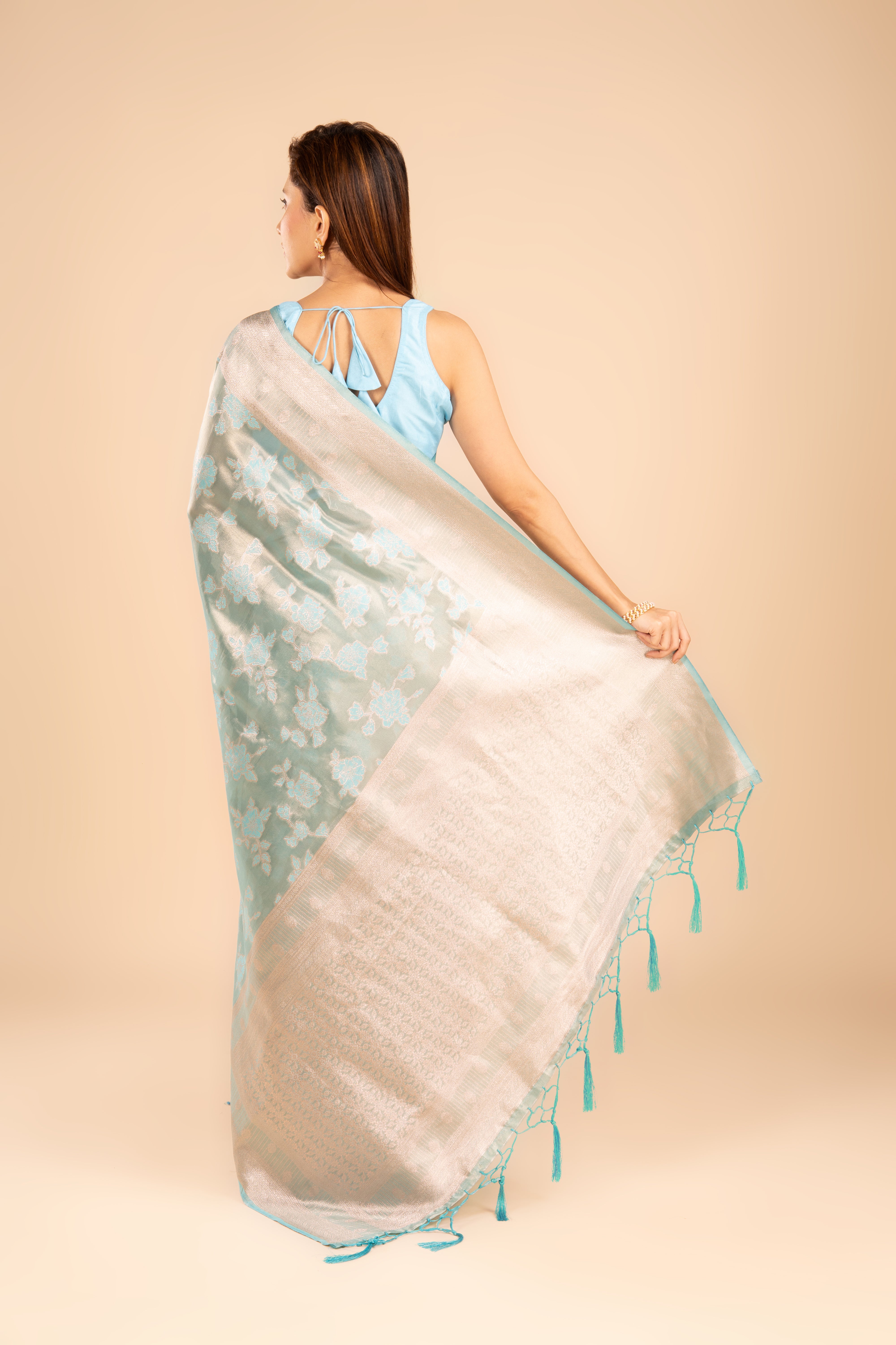 Pastel Blue Tissue Silk Saree