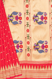Red Katan Silk Paithani Saree with Irkal border