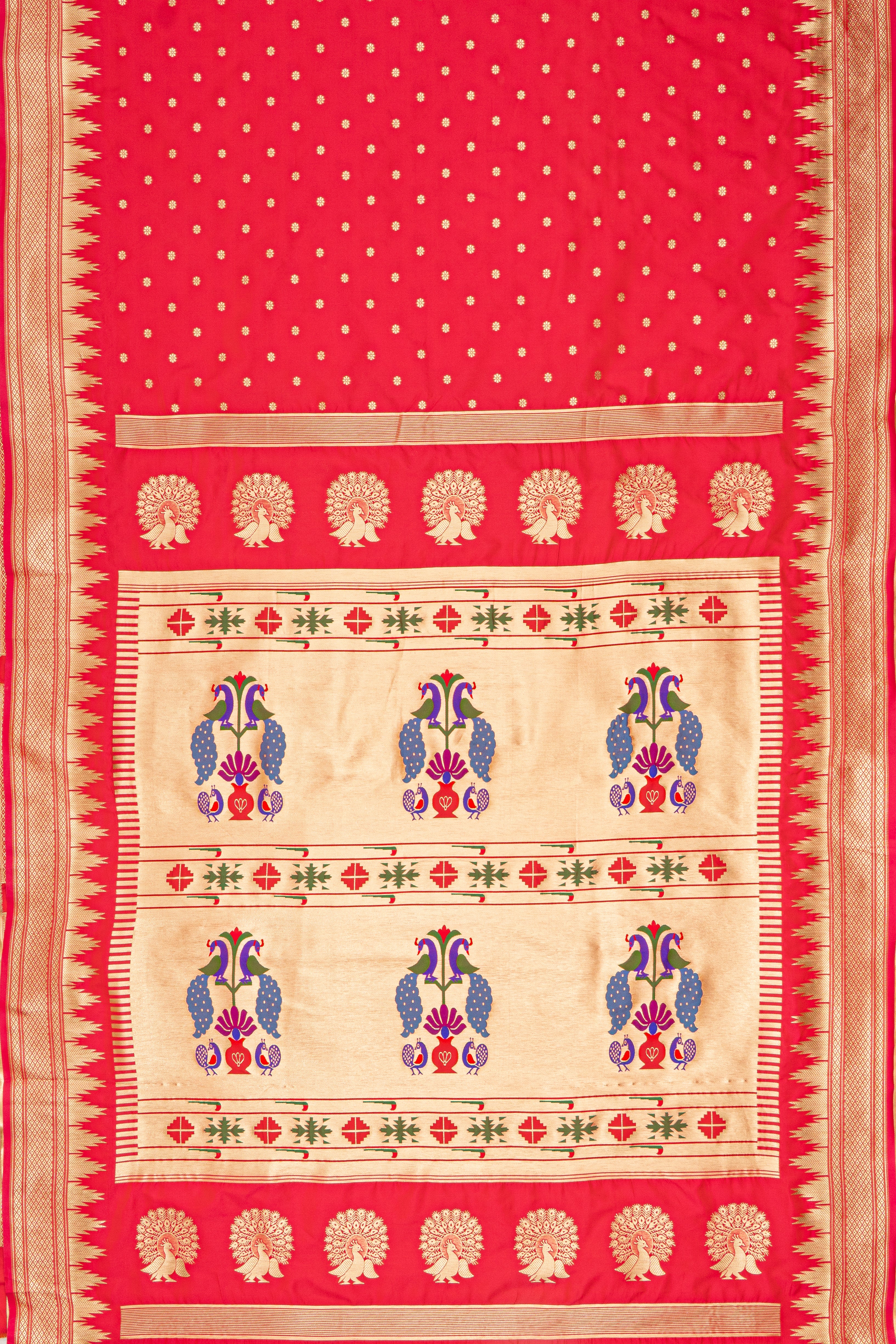 Red Katan Silk Paithani Saree with Irkal border