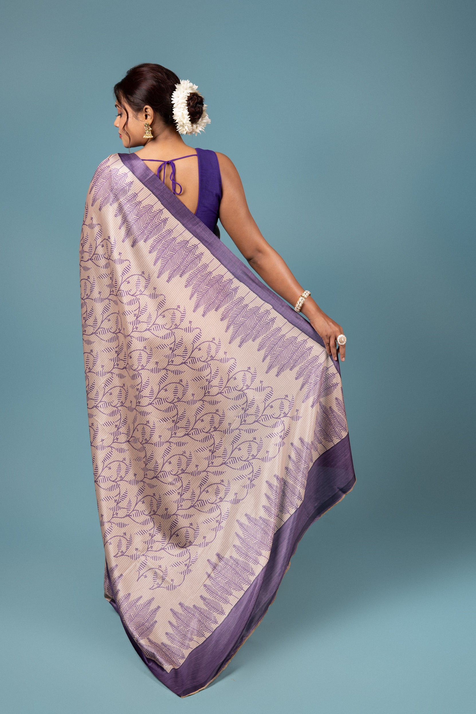 Beige And Purple Crepe Silk Saree