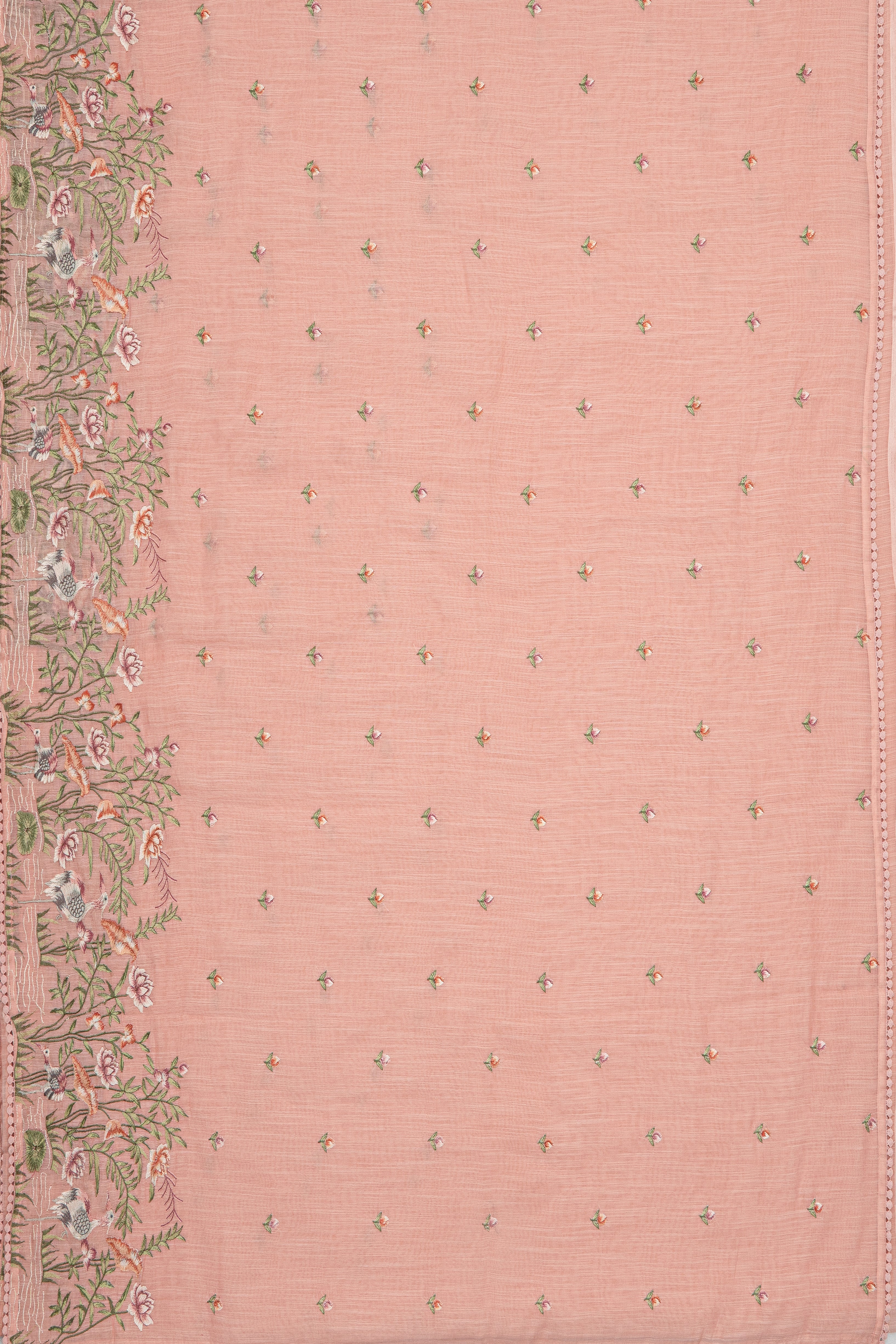 Pink Cotton Saree with Floral Threadwork