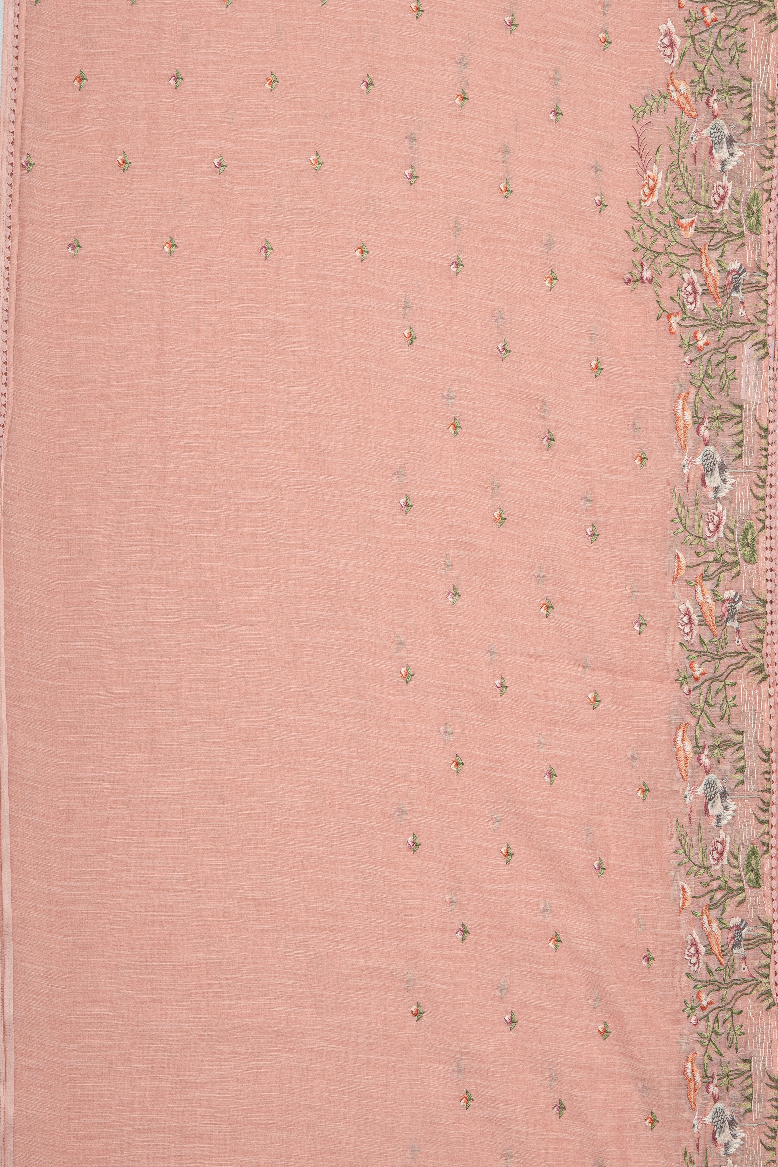 Pink Cotton Saree with Floral Threadwork