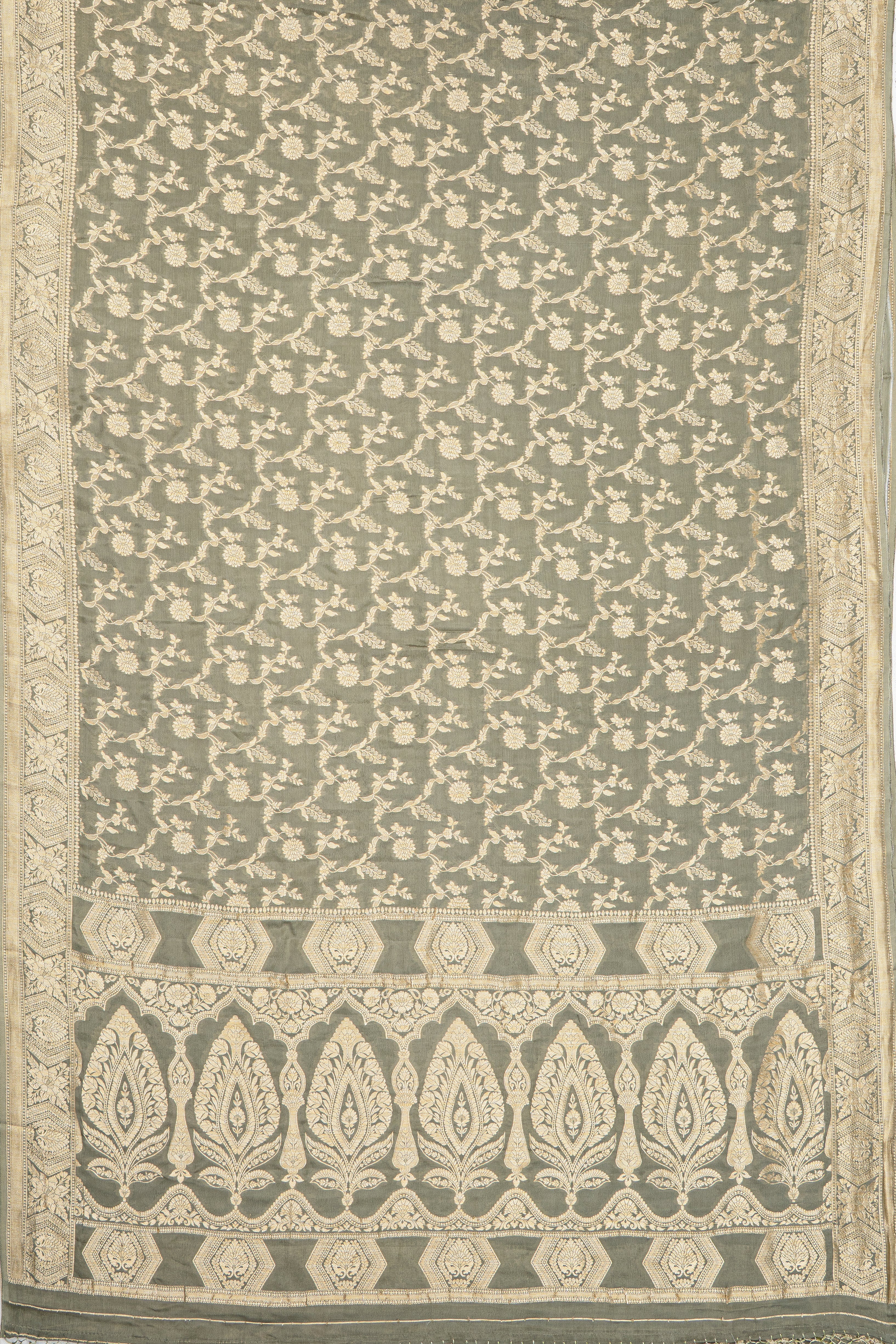 Silver Soft Silk Banarasi Saree with Gold Zari Jaal