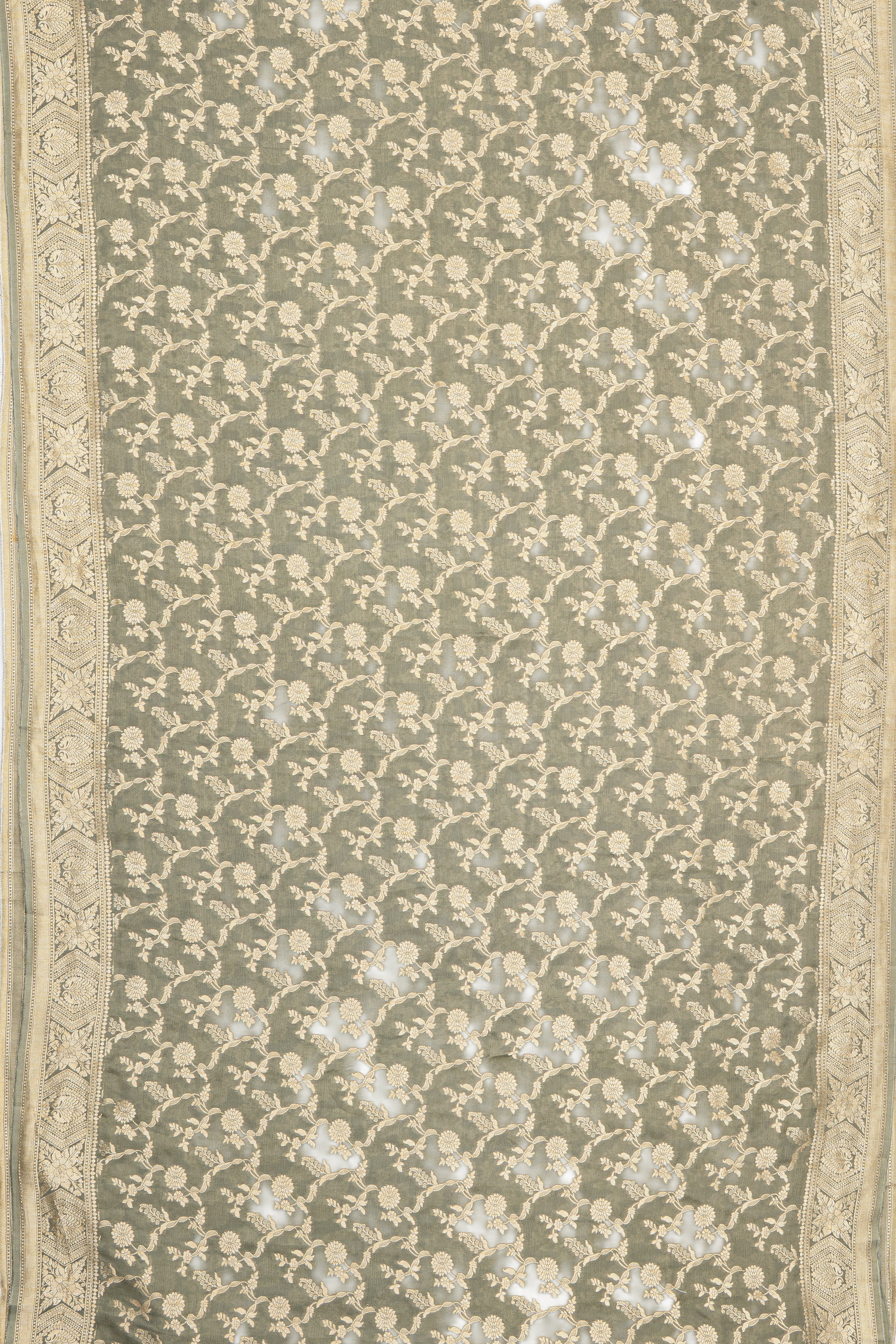 Silver Soft Silk Banarasi Saree with Gold Zari Jaal