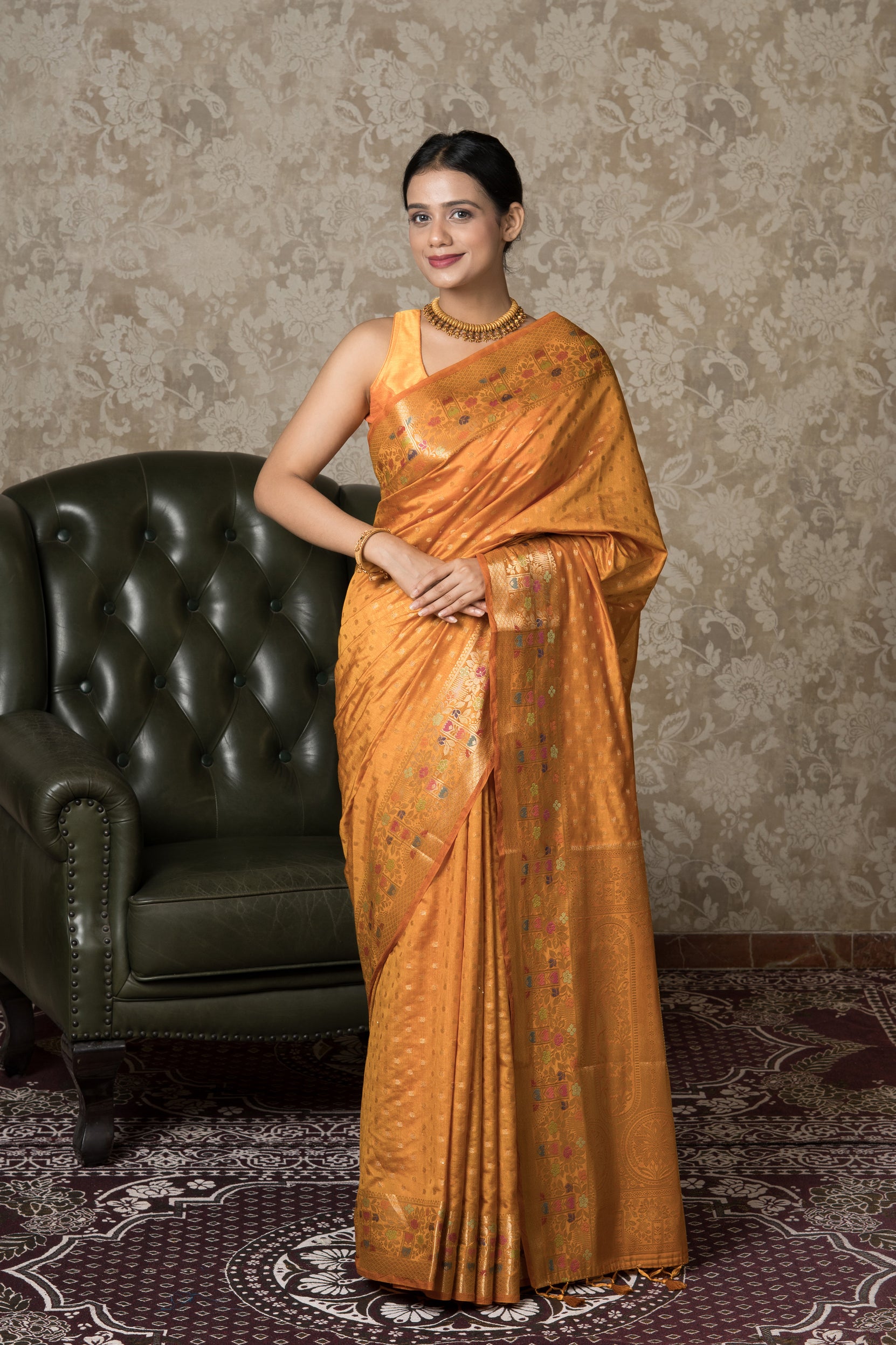 Mustard Tussar Silk Saree