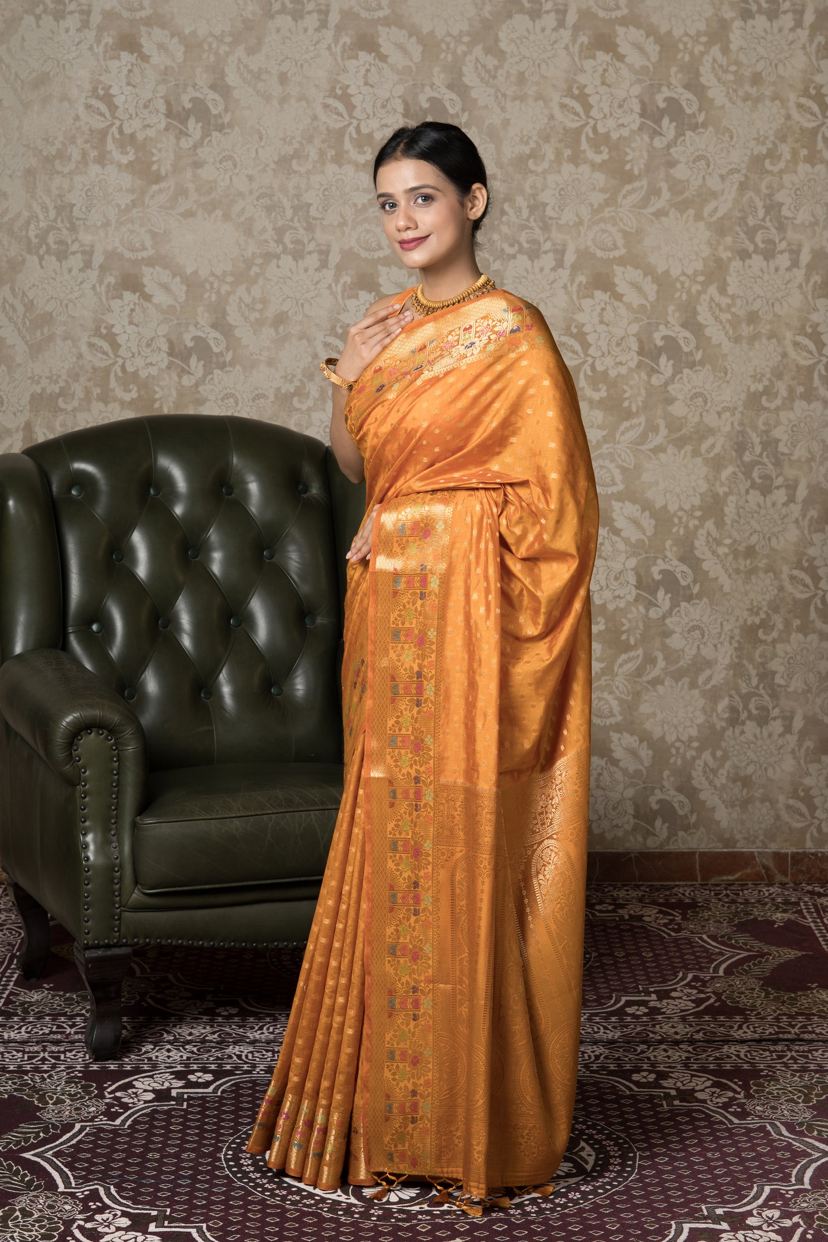 Mustard Tussar Silk Saree