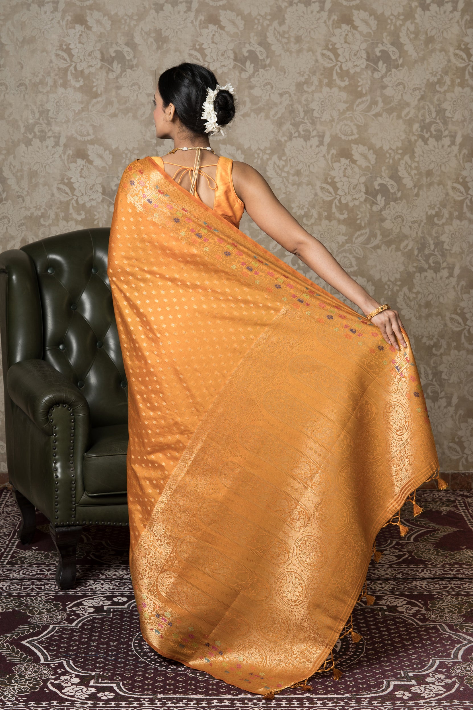 Mustard Tussar Silk Saree