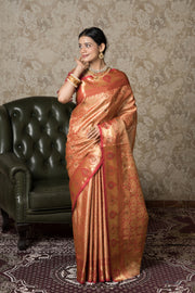 Reddish-Gold Tissue Silk Kanjivaram Saree with Stone Work
