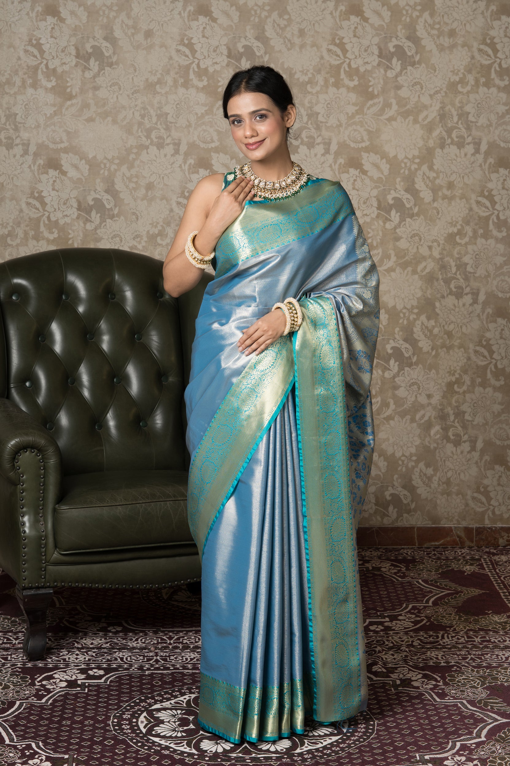 Blue Tissue Silk Kanjivaram Saree