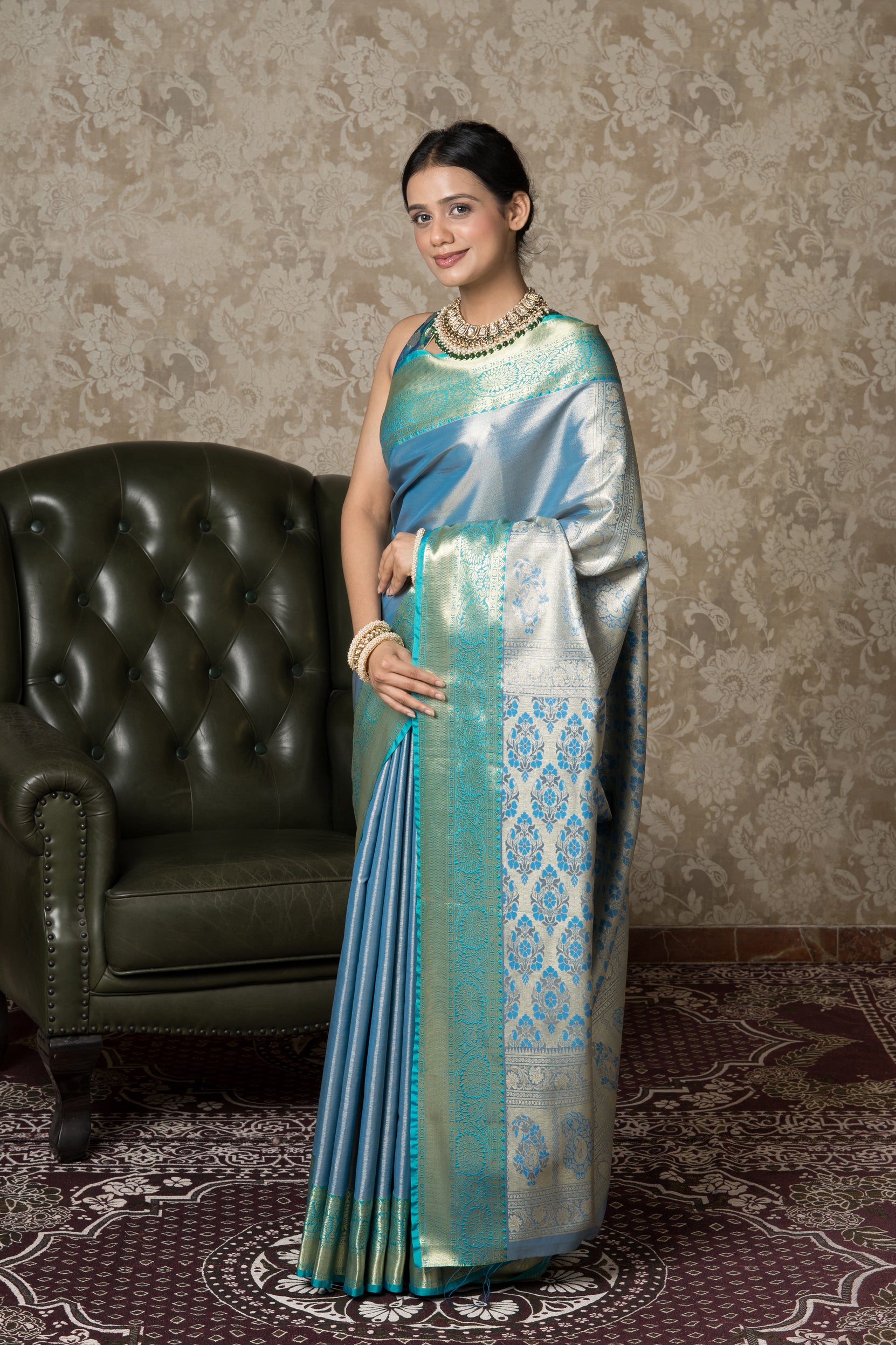Blue Tissue Silk Kanjivaram Saree