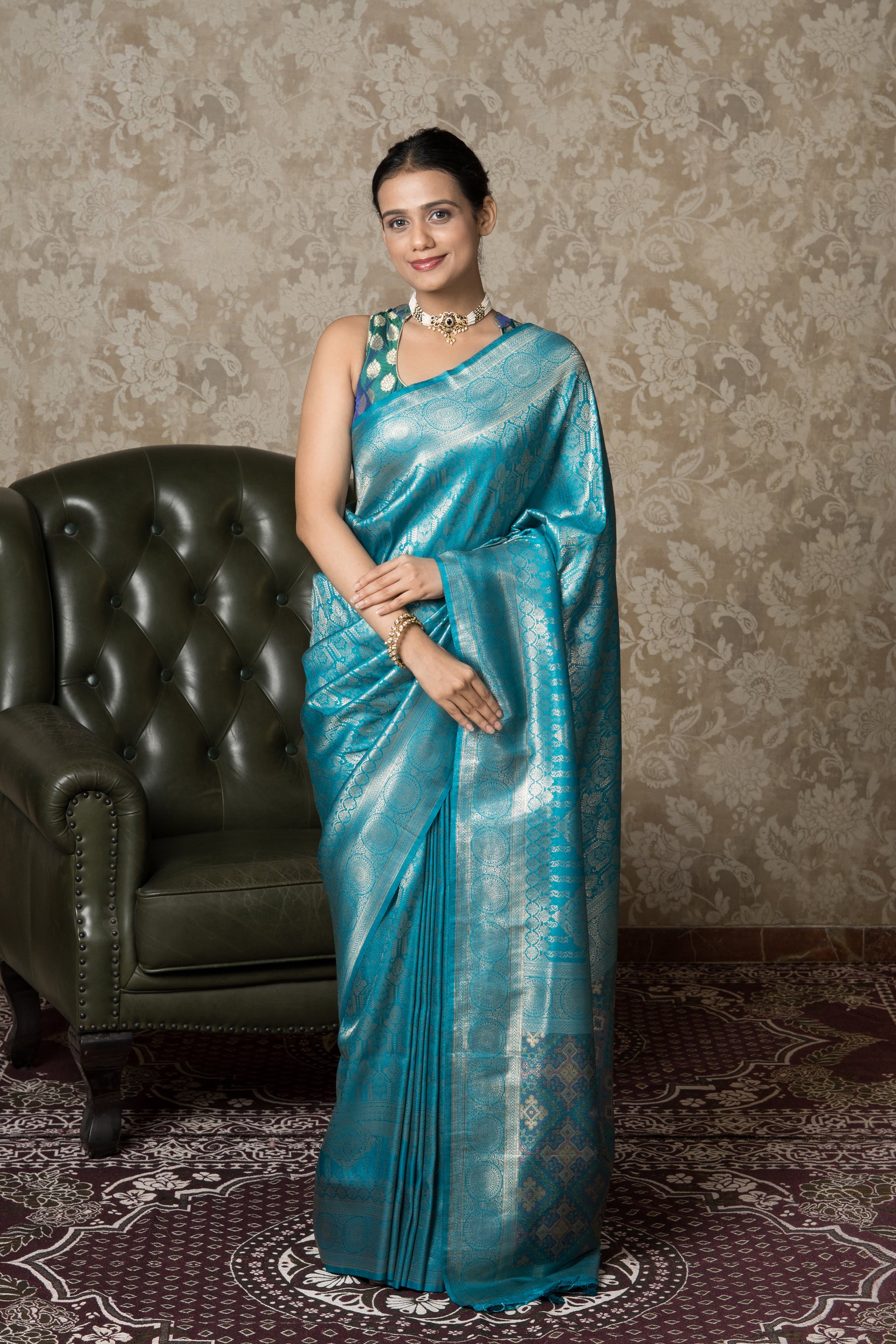 Peacock Blue Soft Silk Saree