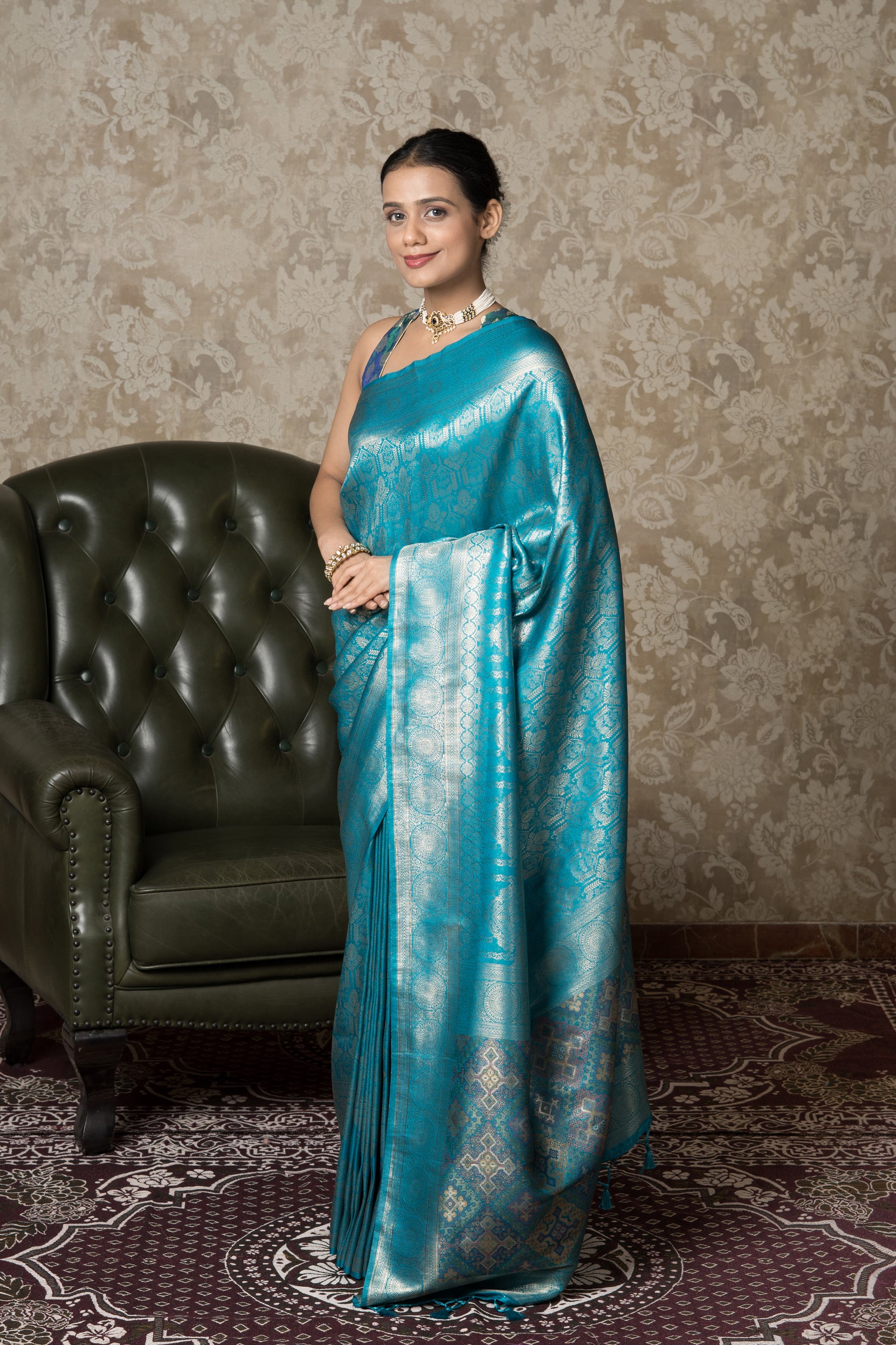 Peacock Blue Soft Silk Saree