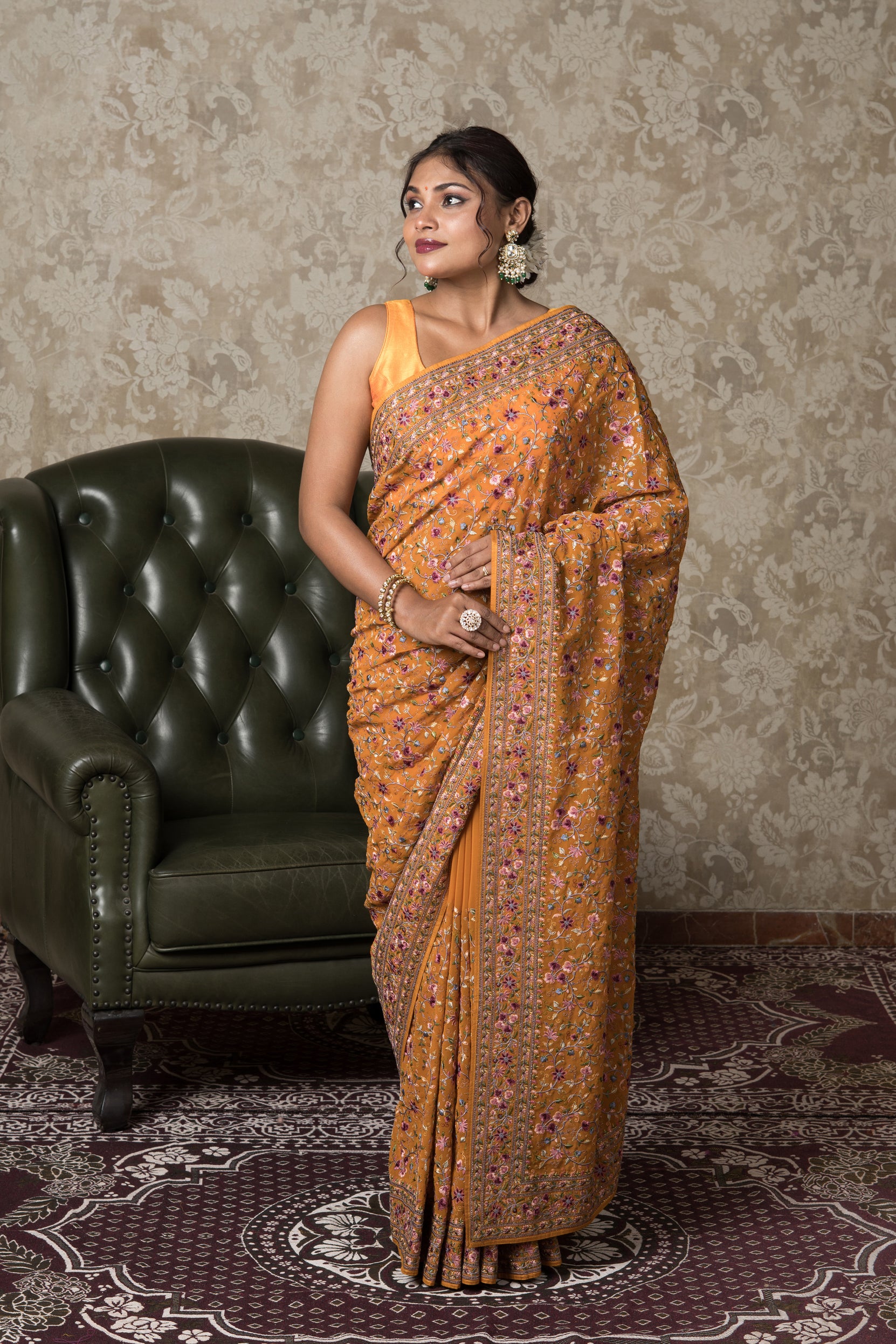 Orange Georgette Pashmina Saree
