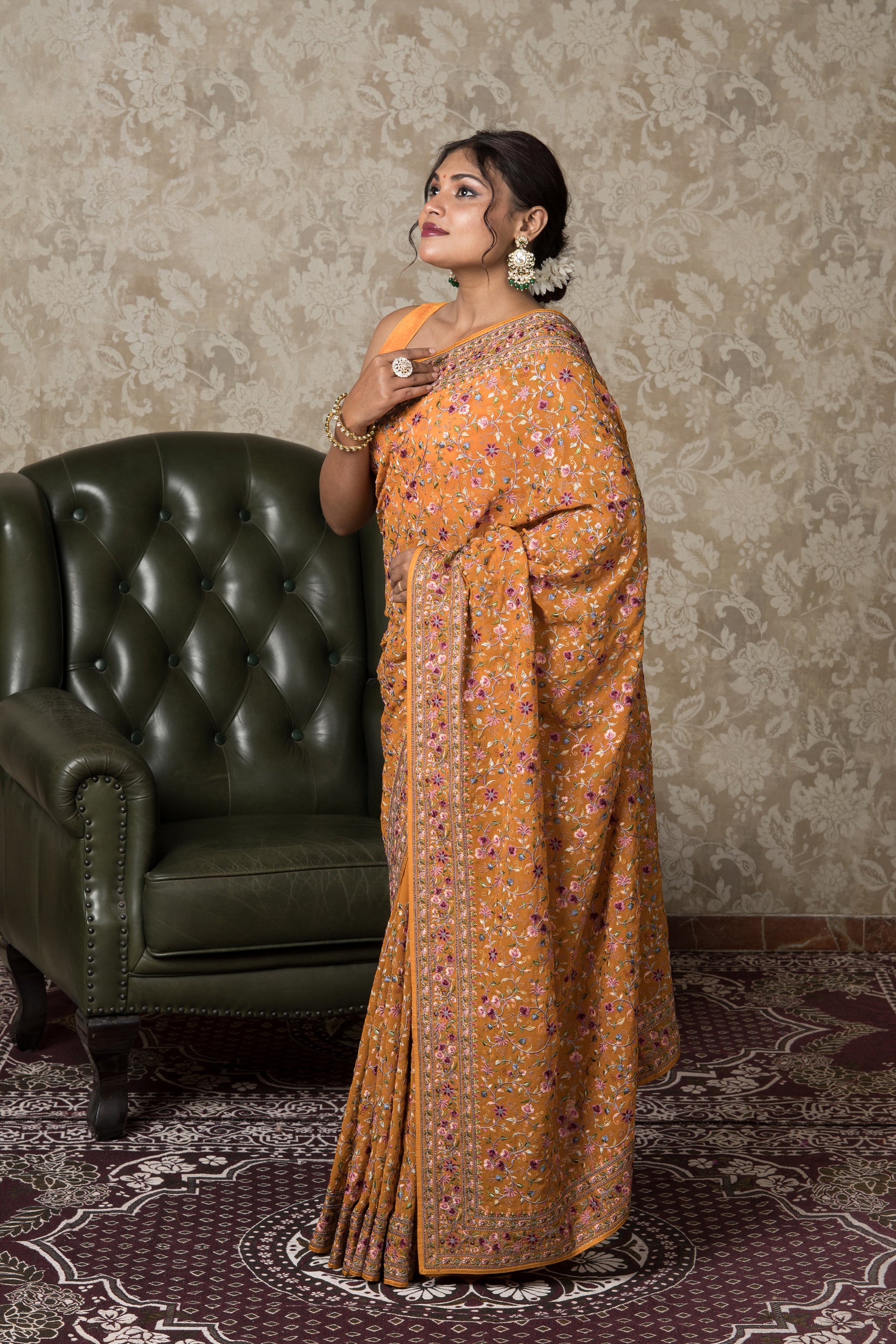 Orange Georgette Pashmina Saree