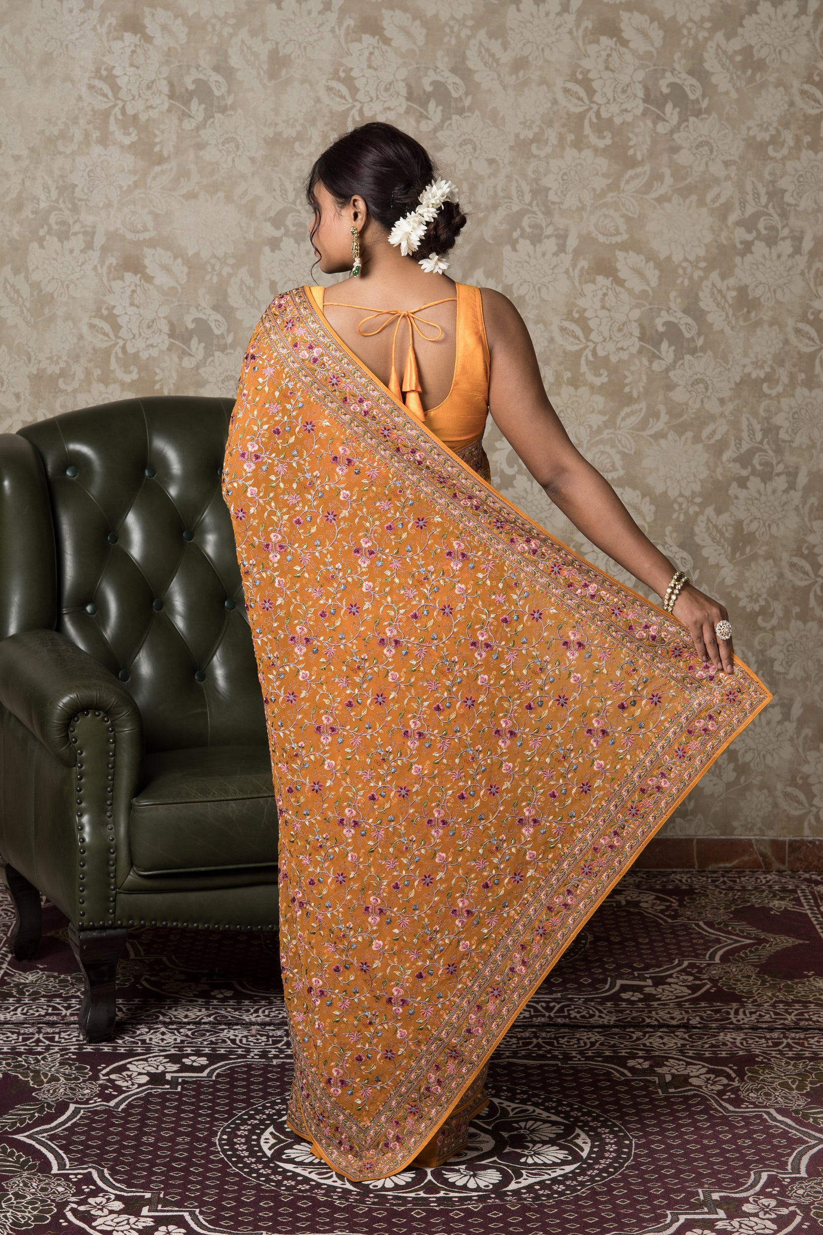 Orange Georgette Pashmina Saree