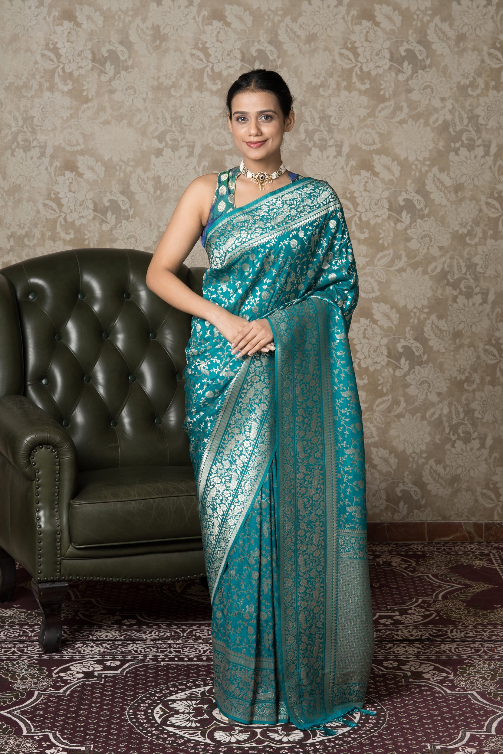 Peacock Green Katan Silk Banarasi Saree