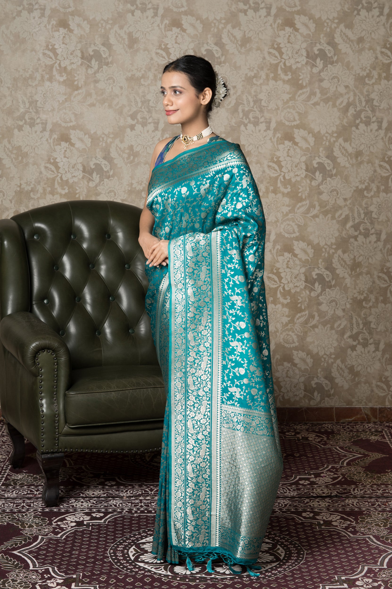 Peacock Green Katan Silk Banarasi Saree