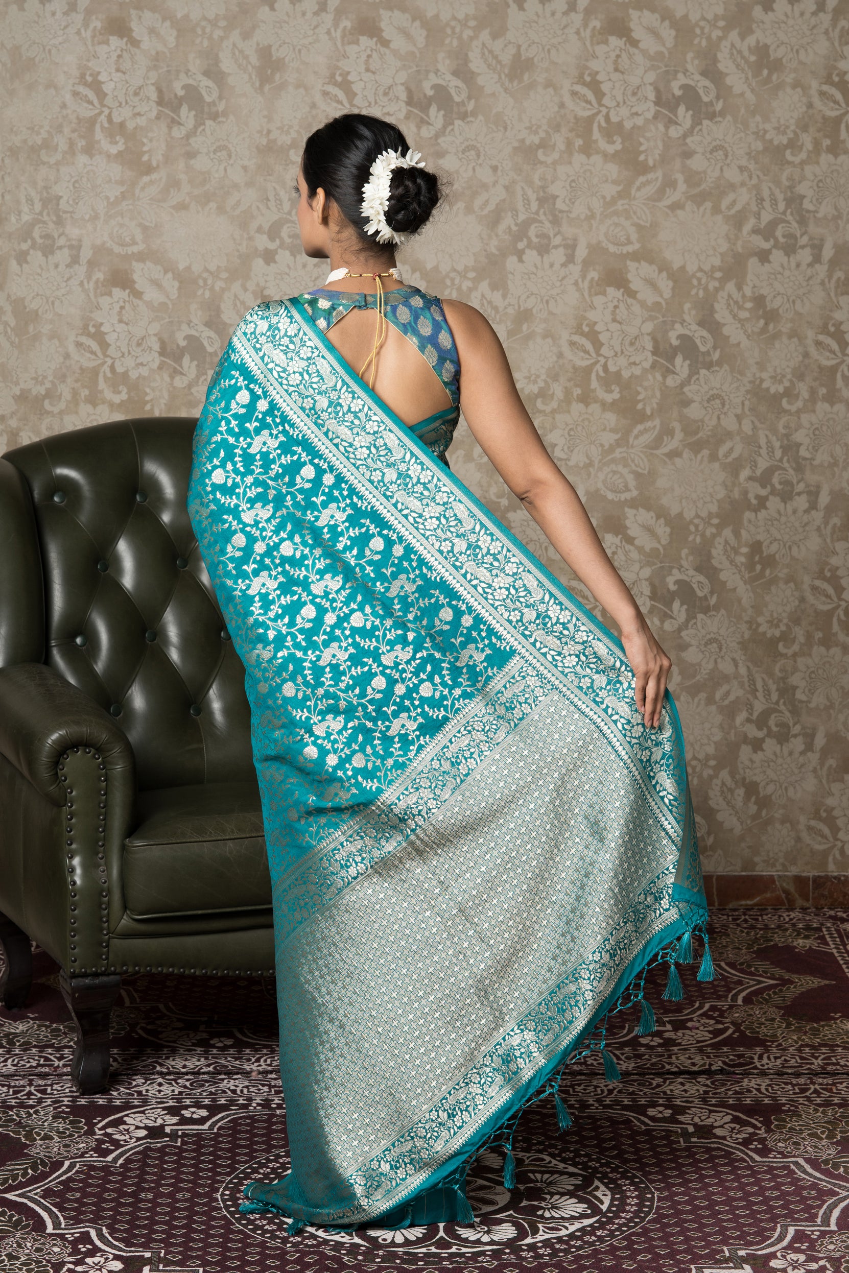 Peacock Green Katan Silk Banarasi Saree