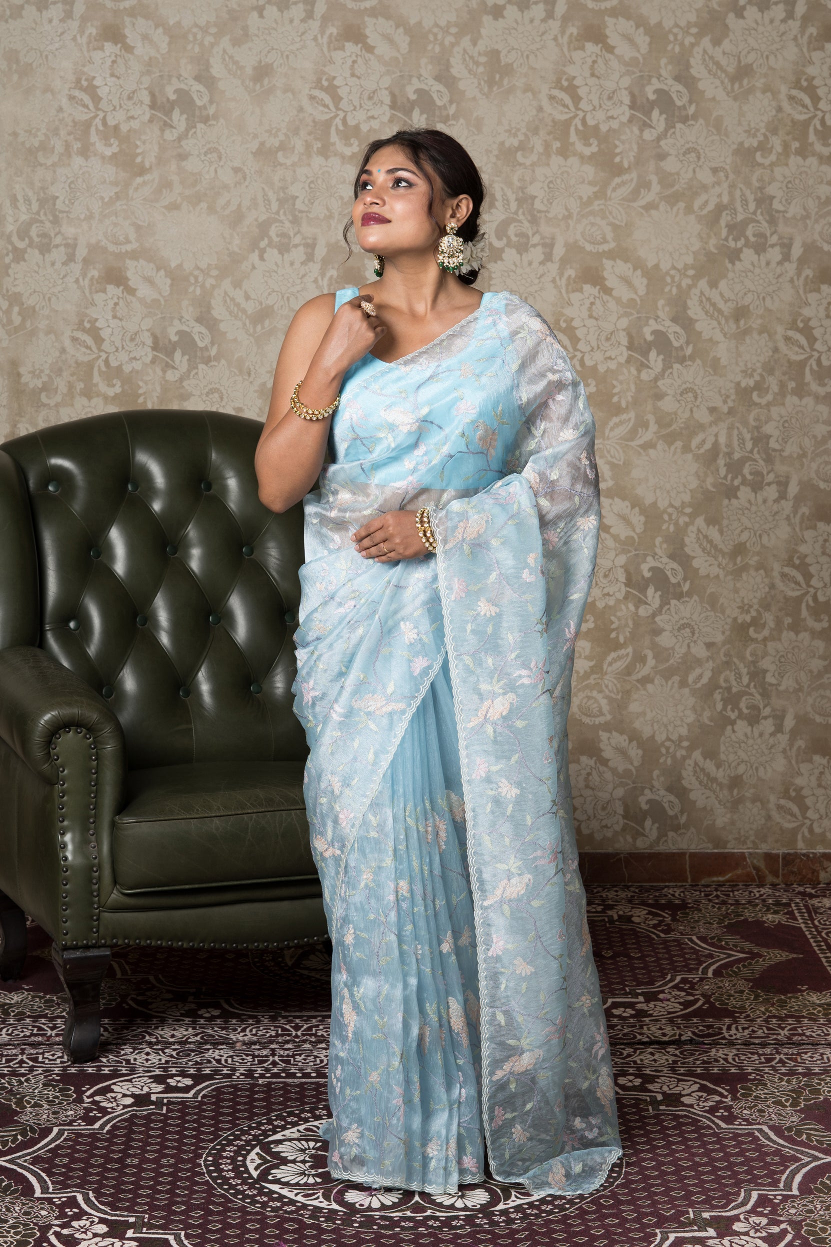 Sea Blue Saree with Thread Work