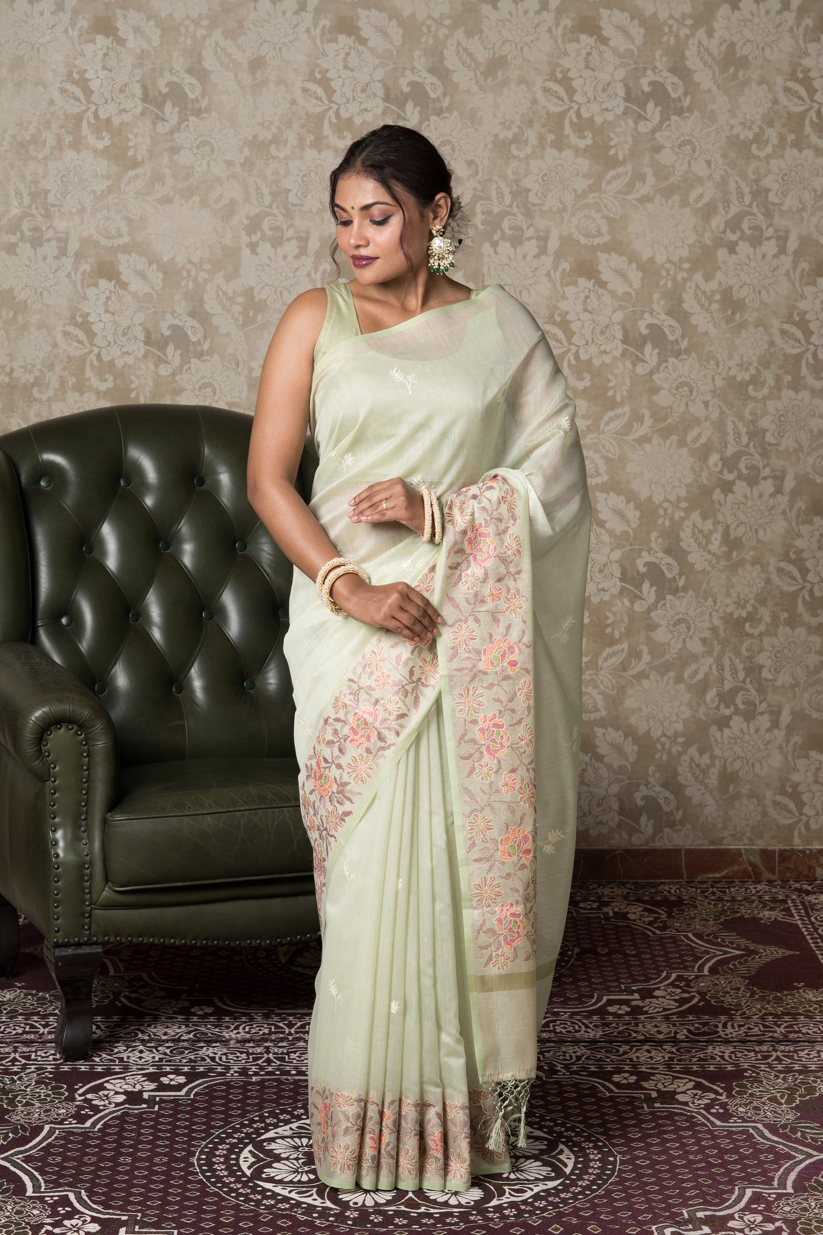 Pista Green Cotton Saree