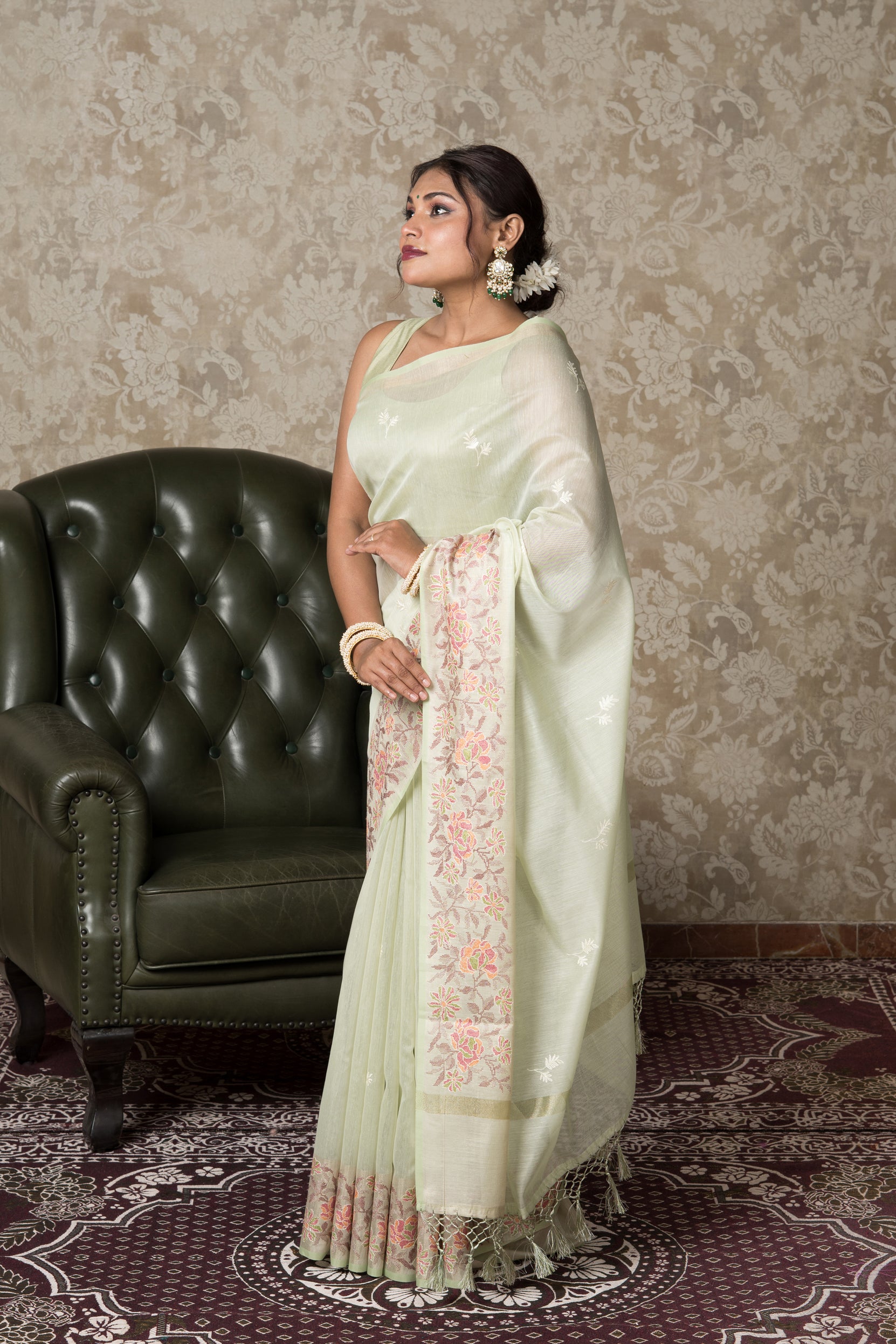 Pista Green Cotton Saree