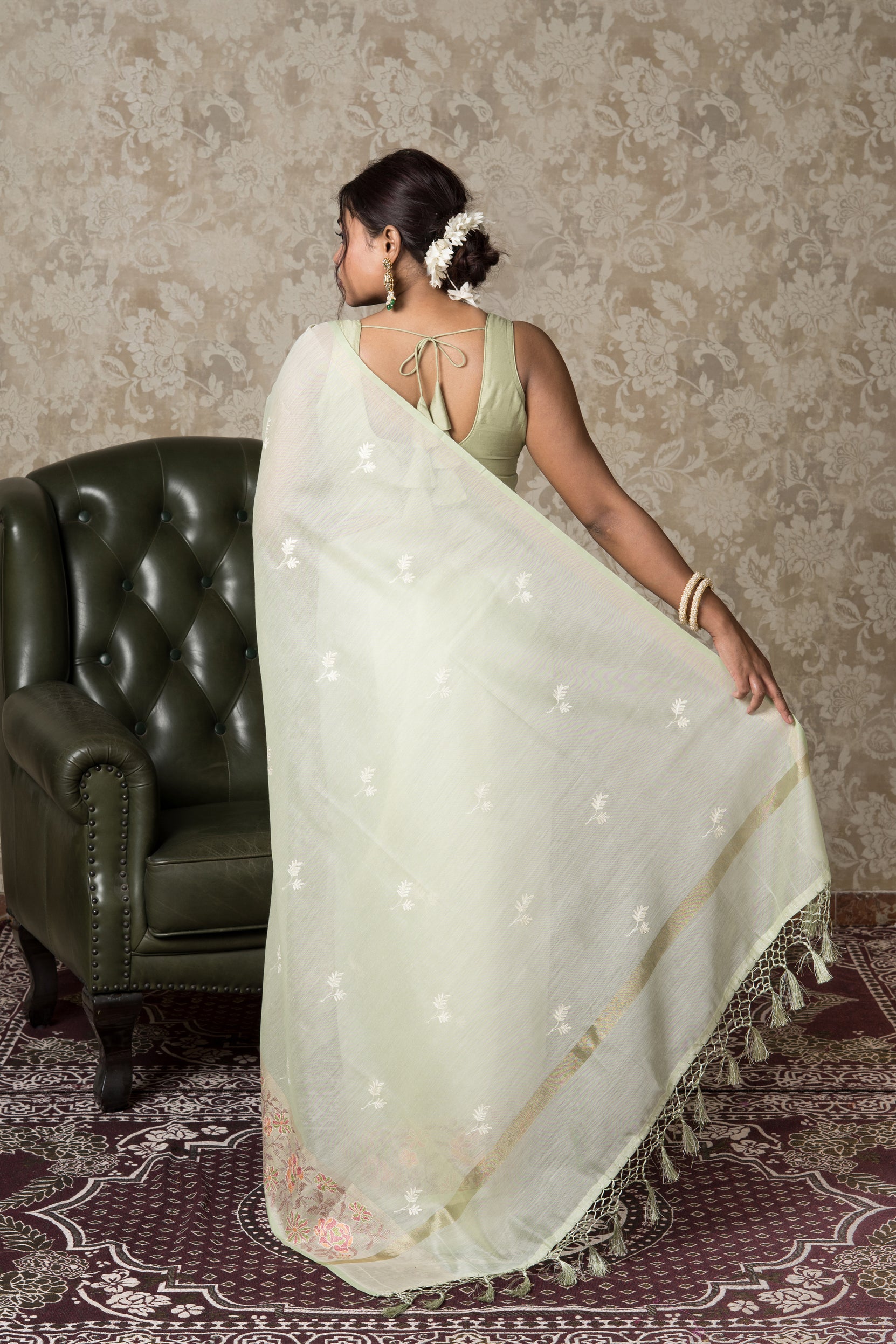 Pista Green Cotton Saree