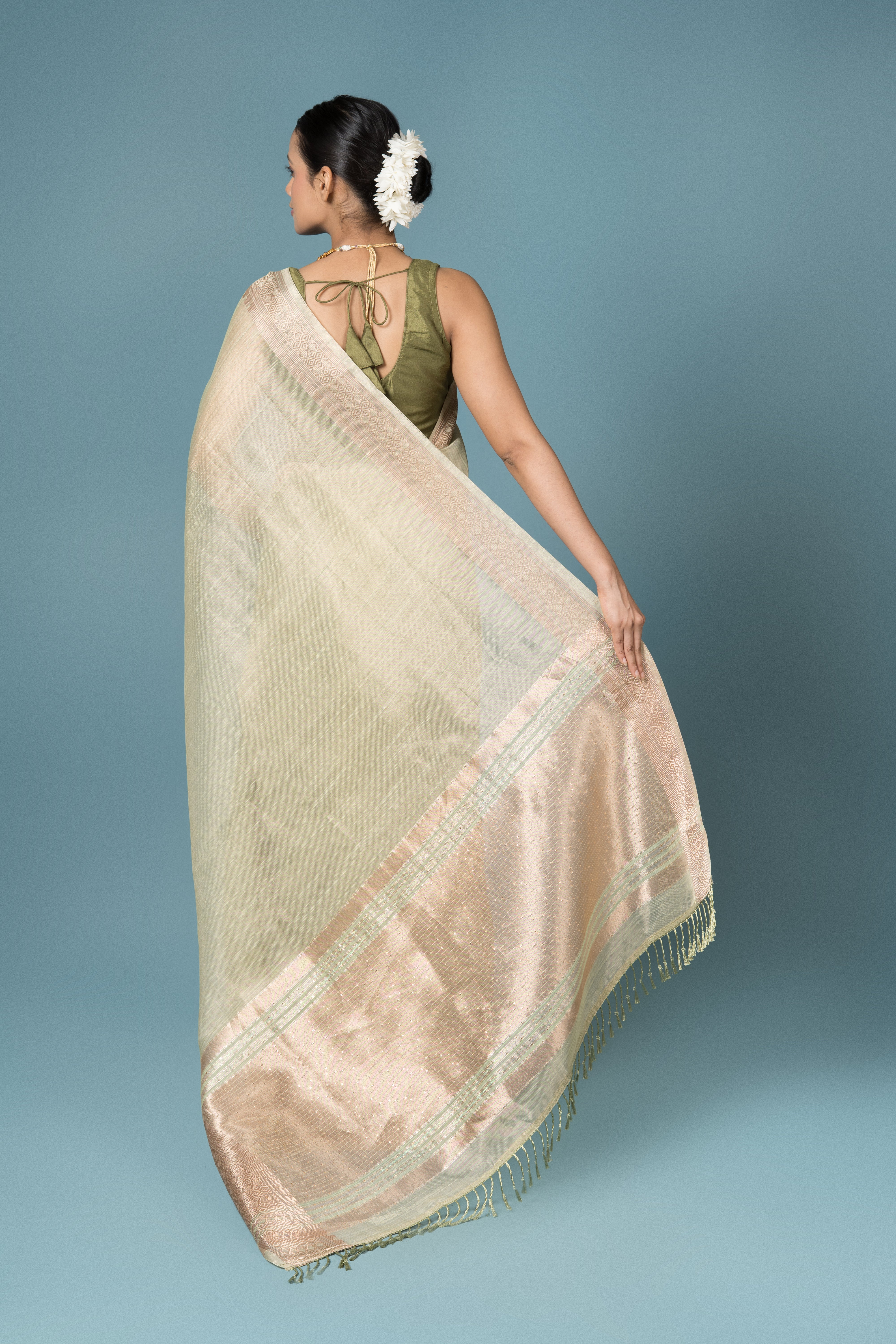 Pista Green Tussar Silk Saree