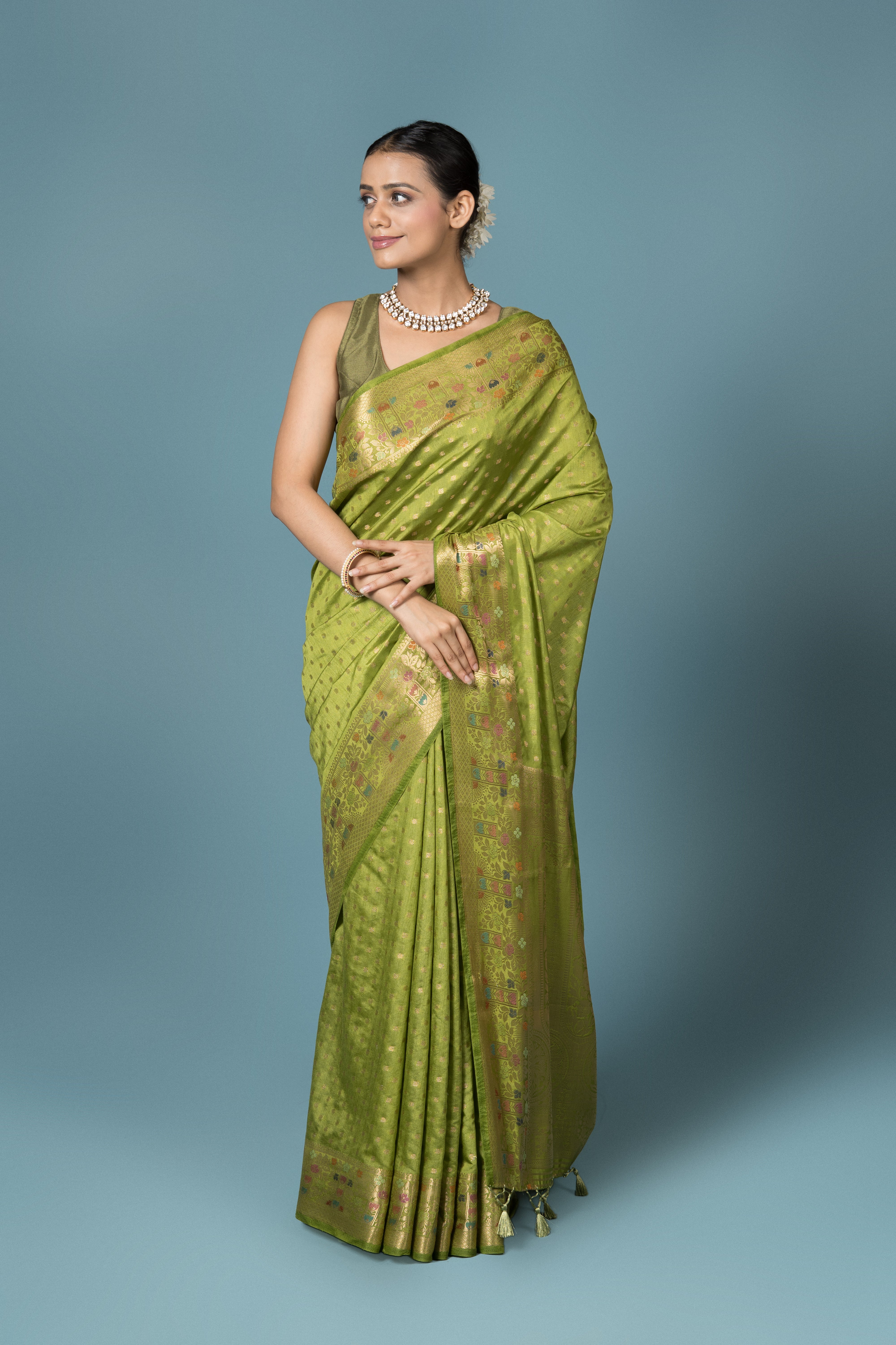 Green Tussar Silk Saree