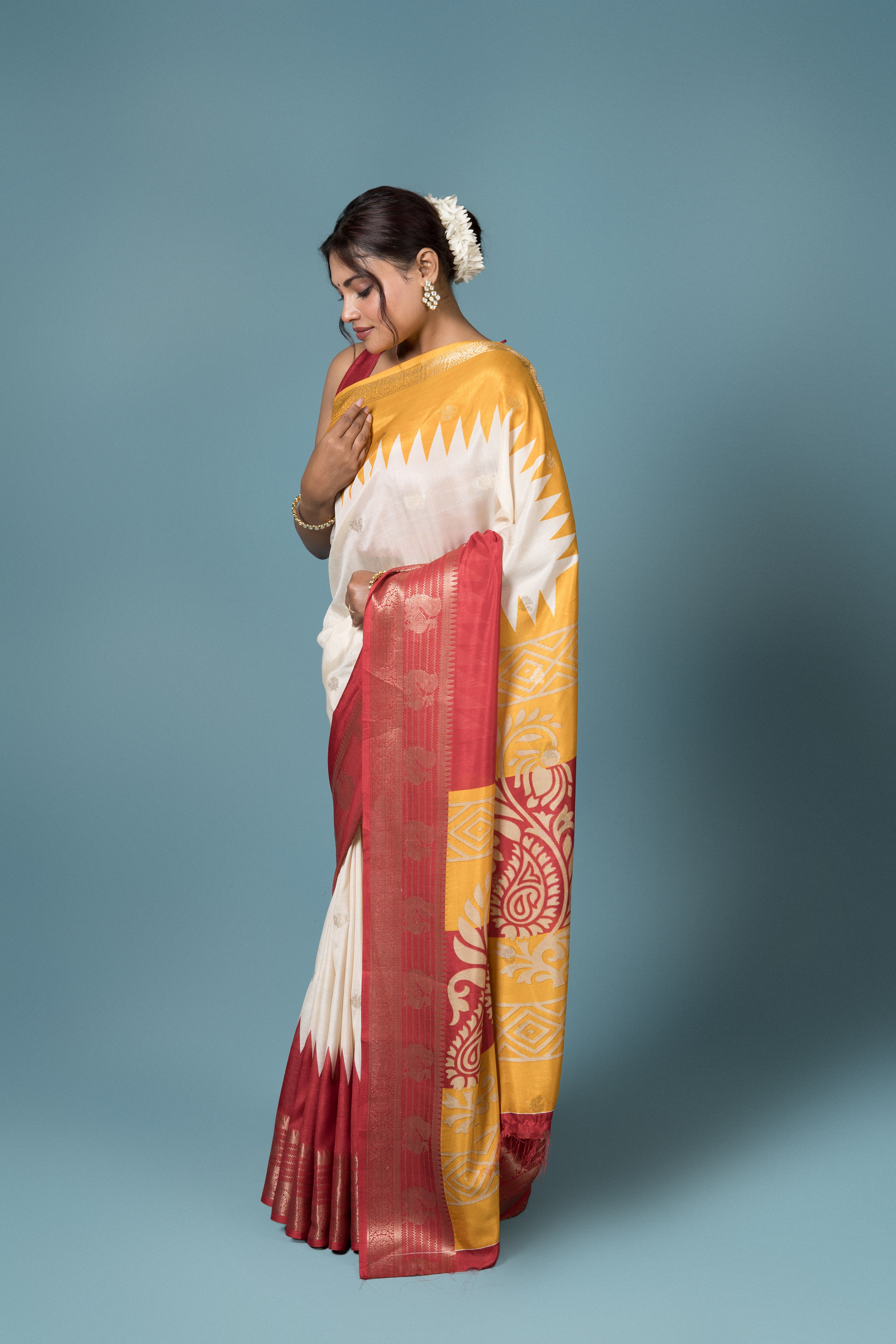Cream Tussar Silk Saree