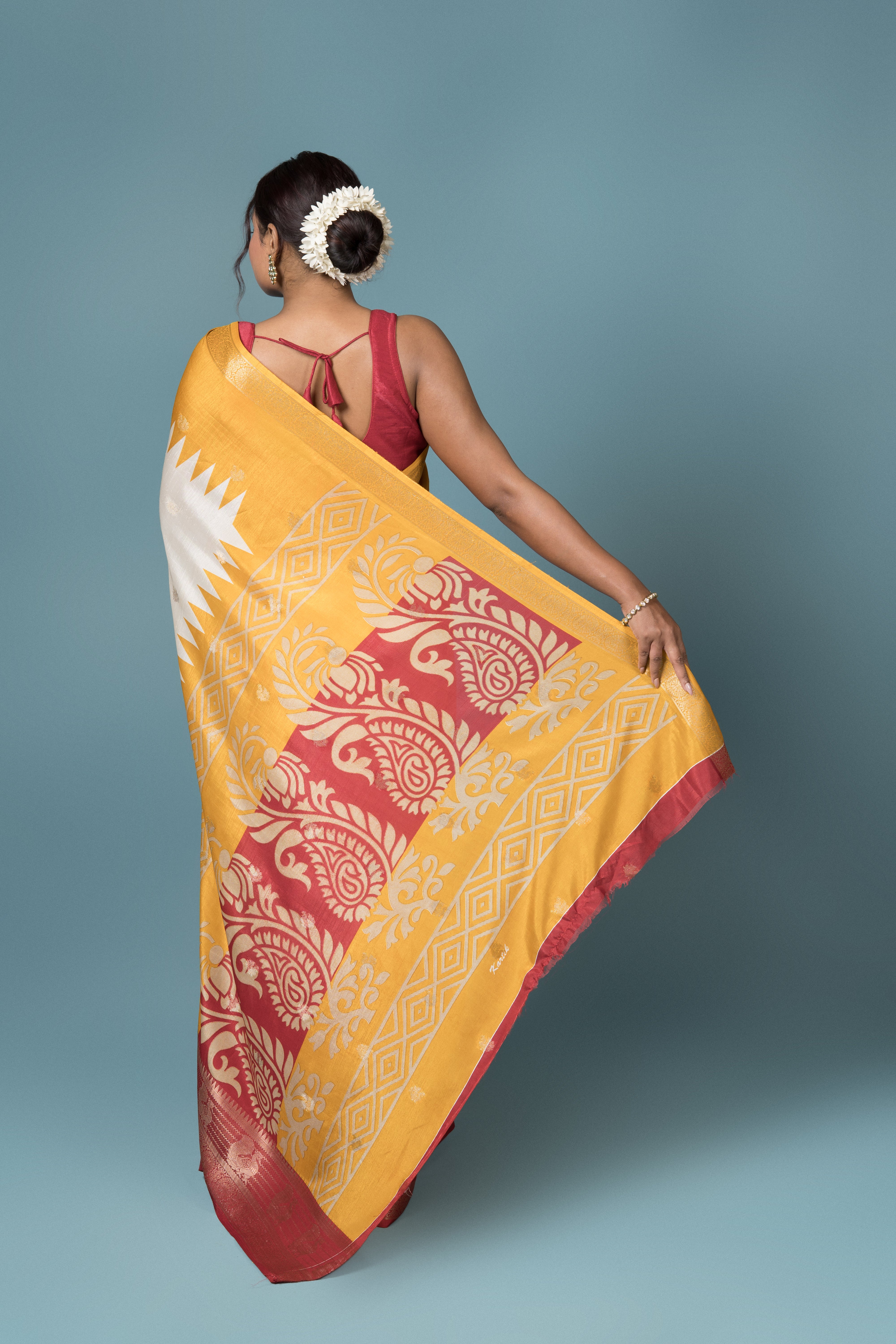 Cream Tussar Silk Saree