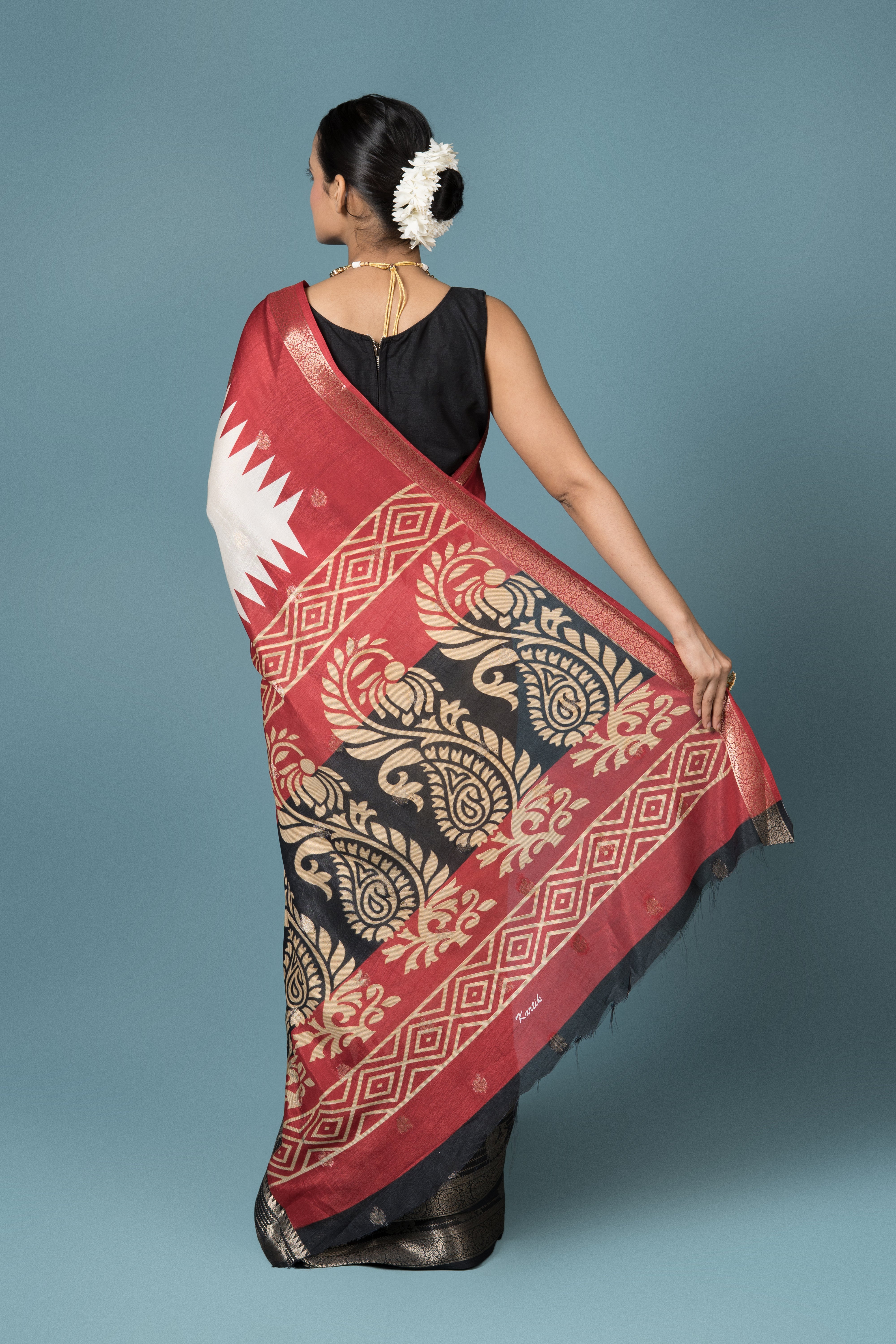 Cream Tussar Silk Saree