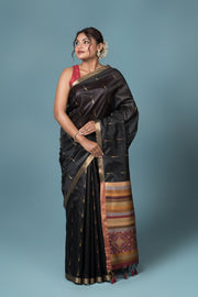 Black Tussar Silk Saree with Patola Print