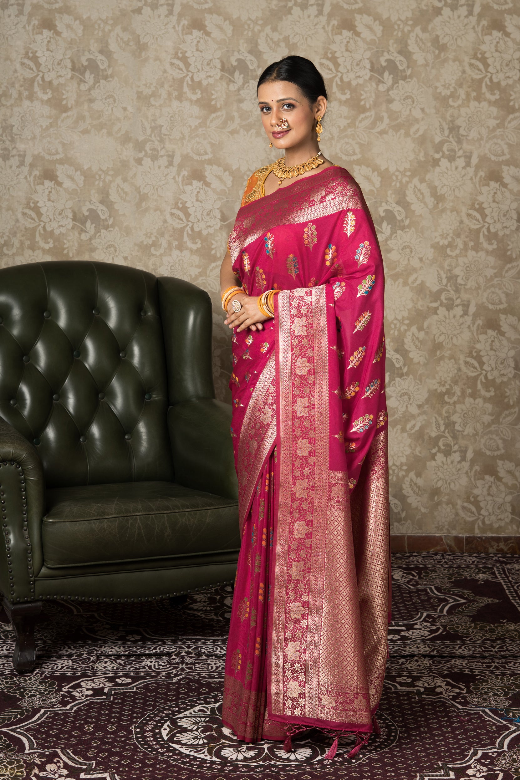 Rani Pink Georgette Banarasi Saree