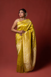 Lemon Yellow Katan Silk Banarasi Saree